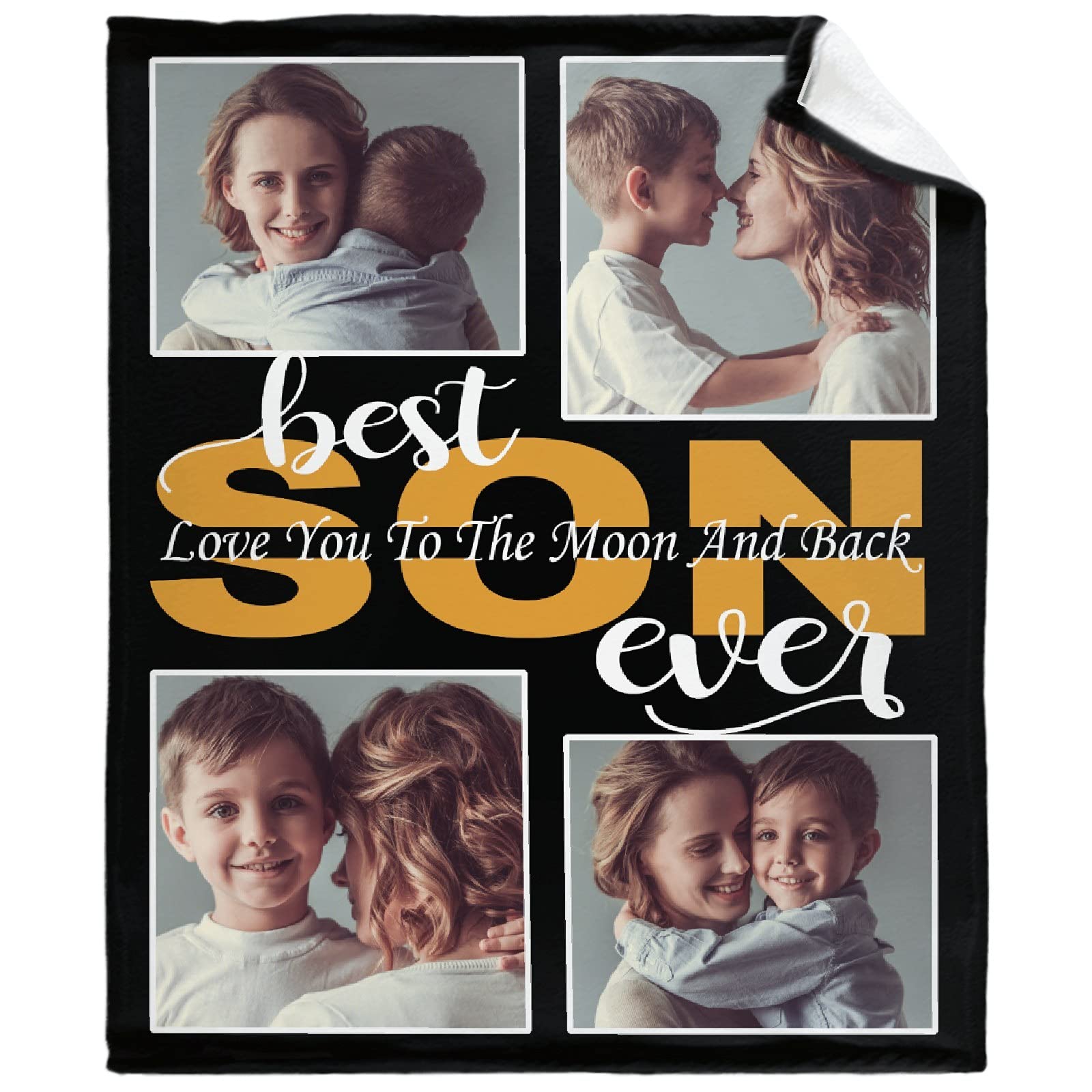 Custom Photo Blanket for Son - Personalized Flannel Throw with Text & Collage - Best Son Ever Memorial Gift - 120x90 Inch Soft Family Blanket - Perfect for Birthdays, Christmas & Cozy Nights