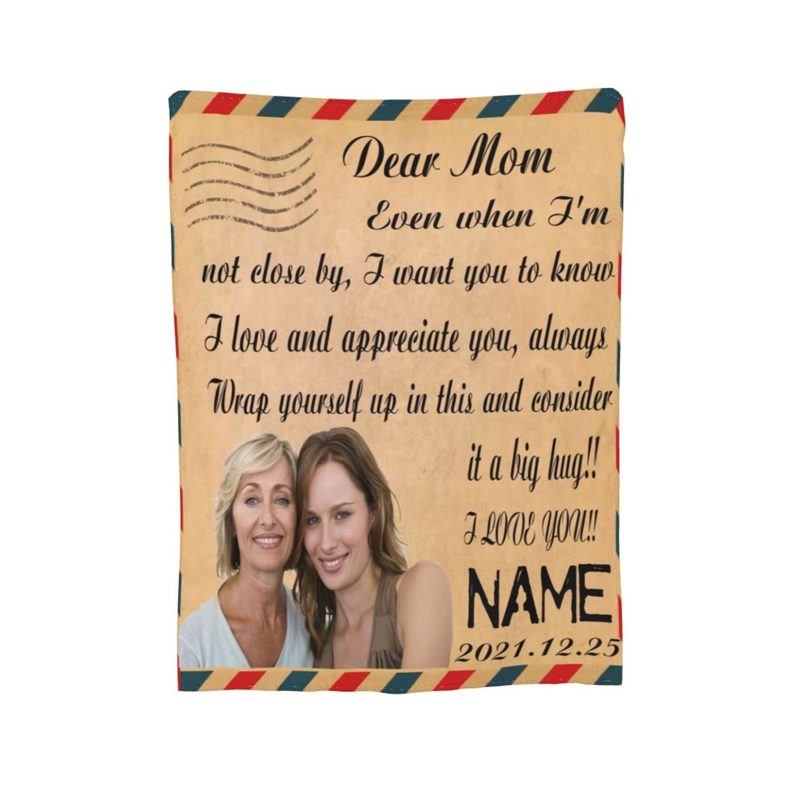 Custom Personalized Blanket with Name & Photo - Love Letter to Dear Mom - Soft Flannel Throw Blanket for Couch, Sofa & Bed - Perfect Gift for Mother's Day, Birthday & Christmas - Warm & Cozy Home Decor for Relaxing Evenings & Family Moments