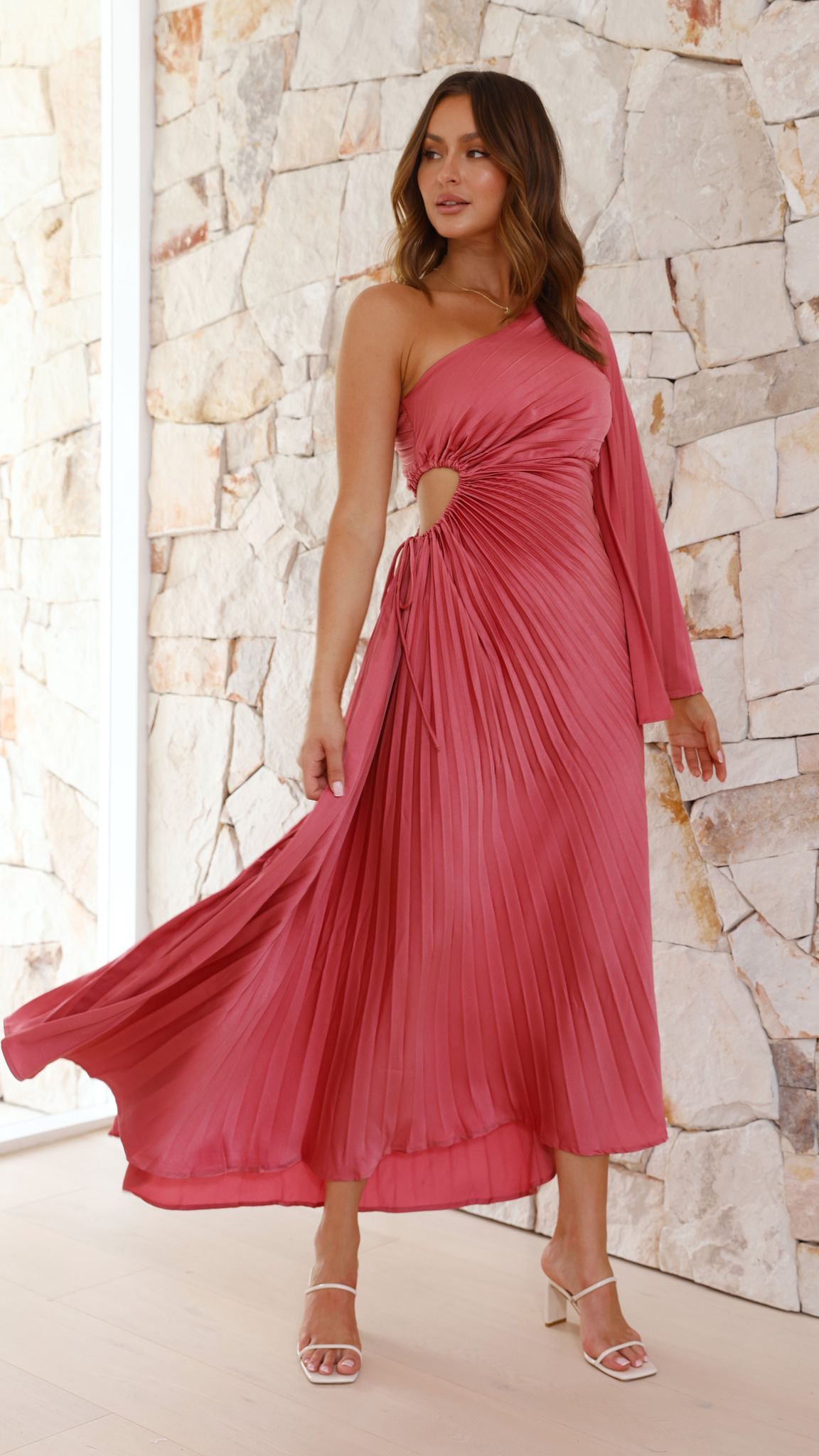 Gwen One Shoulder Long Maxi Dress in Pink - Elegant Evening Gown for Weddings, Parties & Special Occasions
