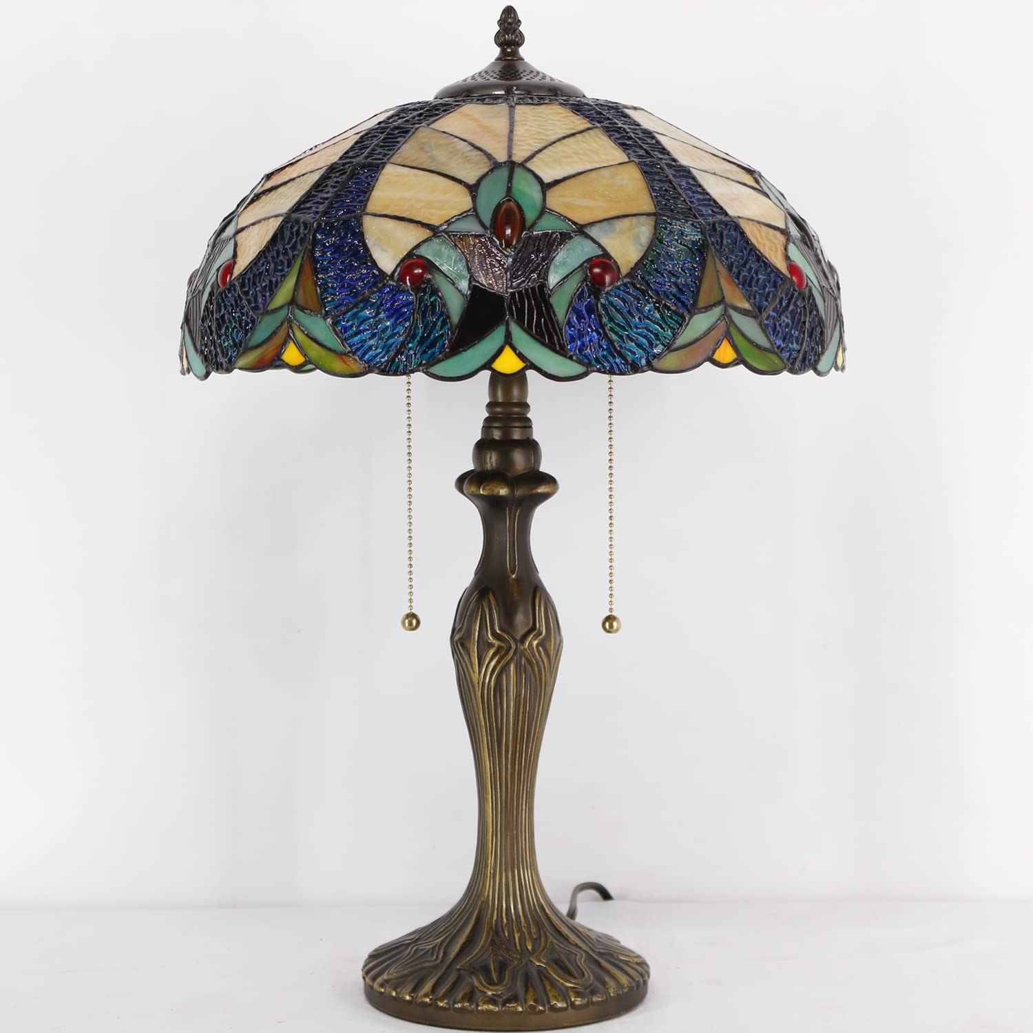 WERFACTORY Tiffany Style Yellow Stained Glass Table Lamp - 16x16x24 Inches Bedside & Desk Light with Metal Base for Bedroom, Living Room, Home Office (S160E Series) | Perfect for Reading, Decor & Ambient Lighting
