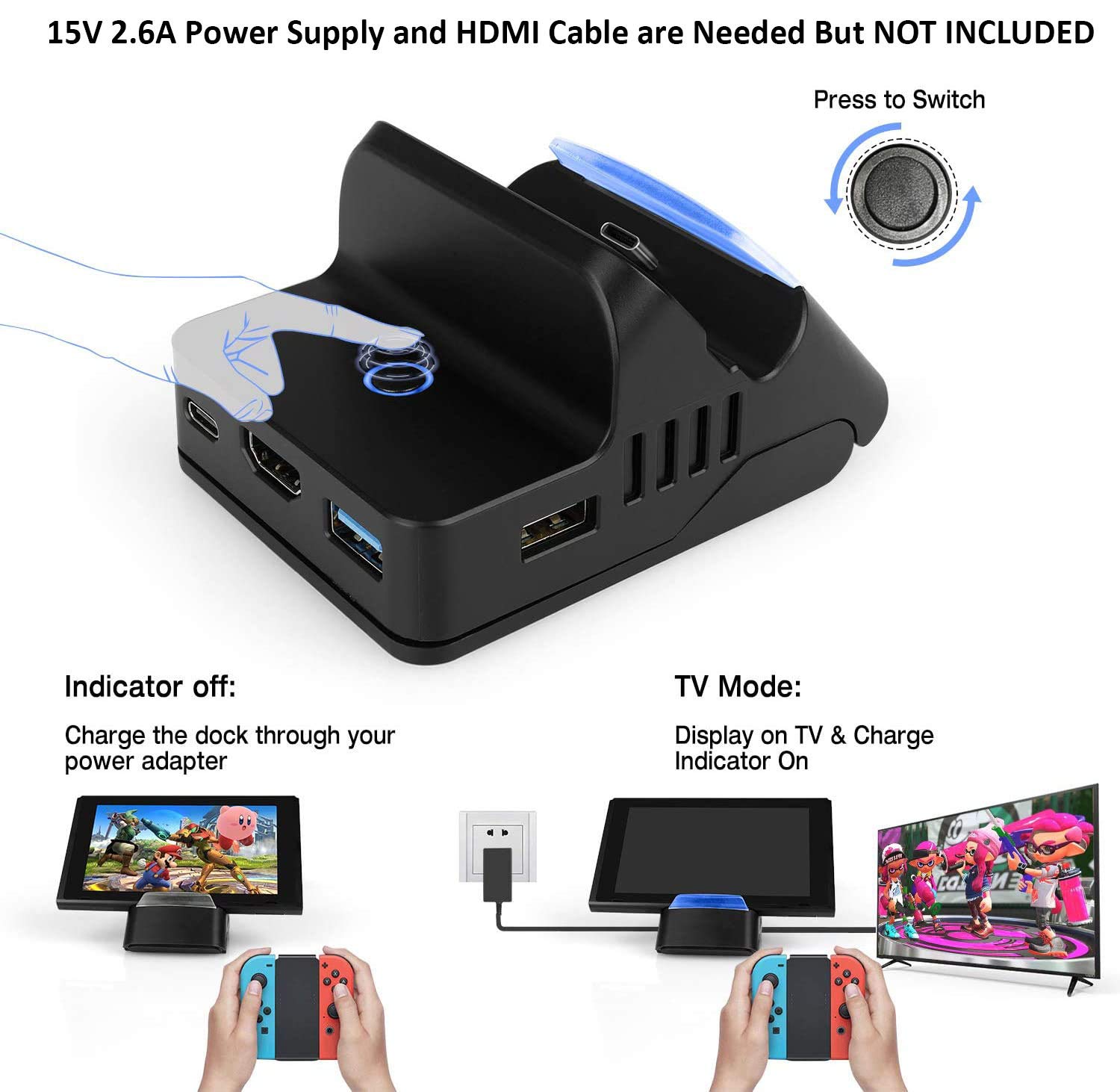 Nintendo Switch TV Dock Station - Portable Docking Base with HDMI & USB 3.0 Ports for Switch/Switch OLED - Fast Charging Adapter Cradle | Perfect for Home Gaming, Travel & Multiplayer Setup