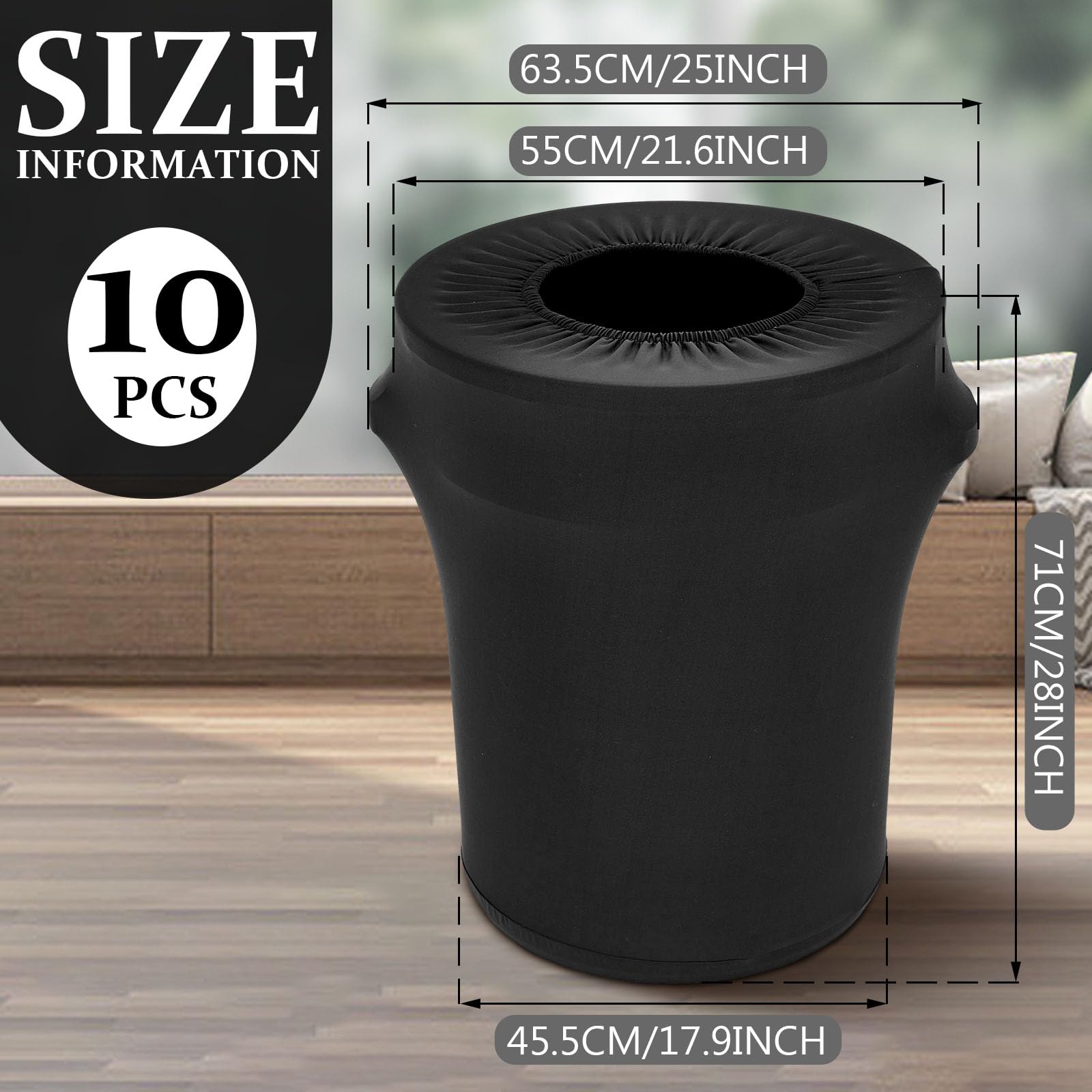 Tanlade 32 Gallon Stretch Trash Can Cover - Spandex Garbage Bin Liner for Indoor Kitchen & Outdoor Use - Fits Round Waste Containers (Black, 10 Pack) - Perfect for Parties, Camping & Home Organization