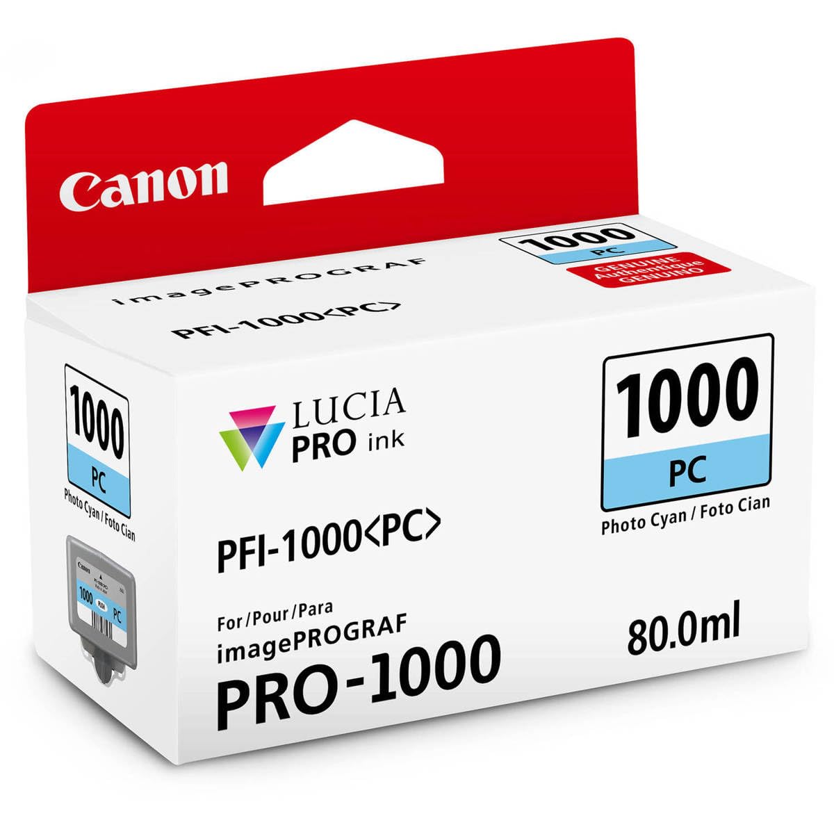 Canon PFI-1000PC Photo Cyan Lucia PRO Ink Cartridge 2-Pack - Compatible with imagePROGRAF PRO-1000 Printer | High-Quality Photo Printing for Professional Photographers & Fine Art Reproduction