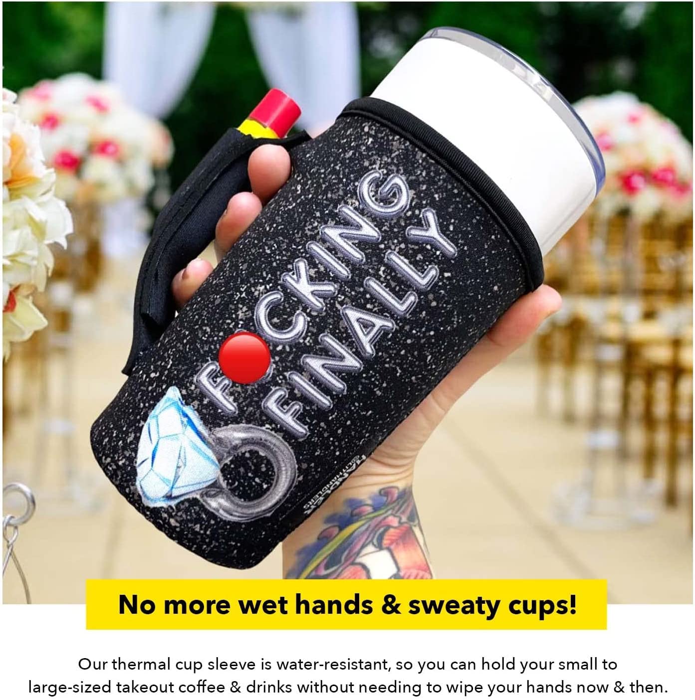 Insulated Neoprene Tumbler Holder for 20-27 oz Cups - Coffee & Tea Sleeve with Handle & Pocket - Water Resistant Beverage Cover for Large to XL Tumblers & Shaker Bottles (EUPHORIA) - Perfect for Travel, Office, Gym & Outdoor Activities