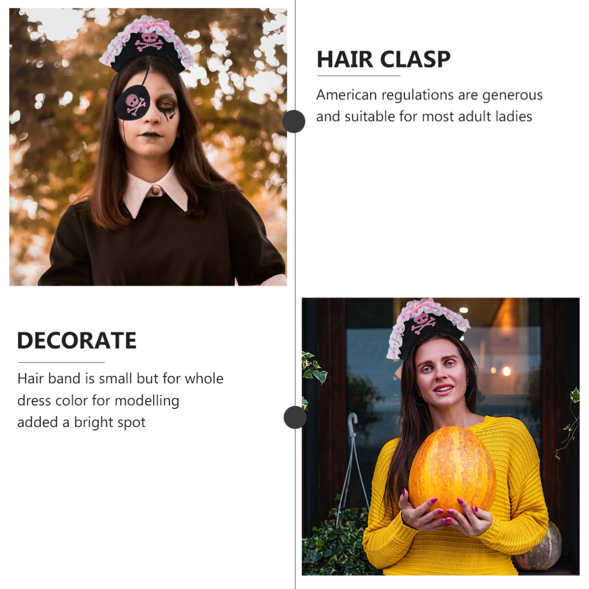 Luxshiny 2Pcs Halloween Pirate Headband Set with Skull Eye Patch - Women's Cosplay Costume Accessories for Party, Photo Props, Pirate Theme Events and Dress Up