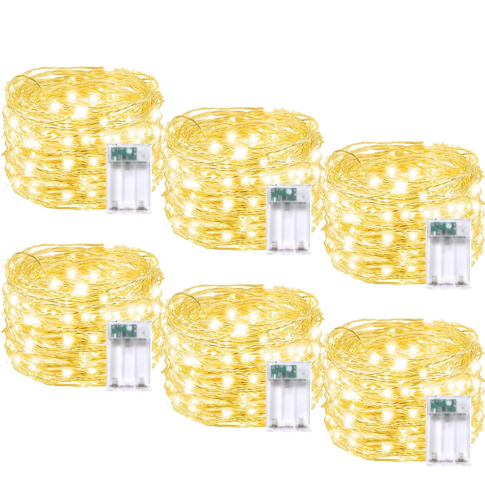 6 Pack 20FT 60LED Battery Operated Fairy Lights with Timer - Warm White Christmas String Lights for Indoor Outdoor Decor, Cuttable Twinkle Lights for Bedroom, Wedding, Party, DIY Holiday Decorations (Perfect for Christmas Trees, Home Accents & Garden Lighting)