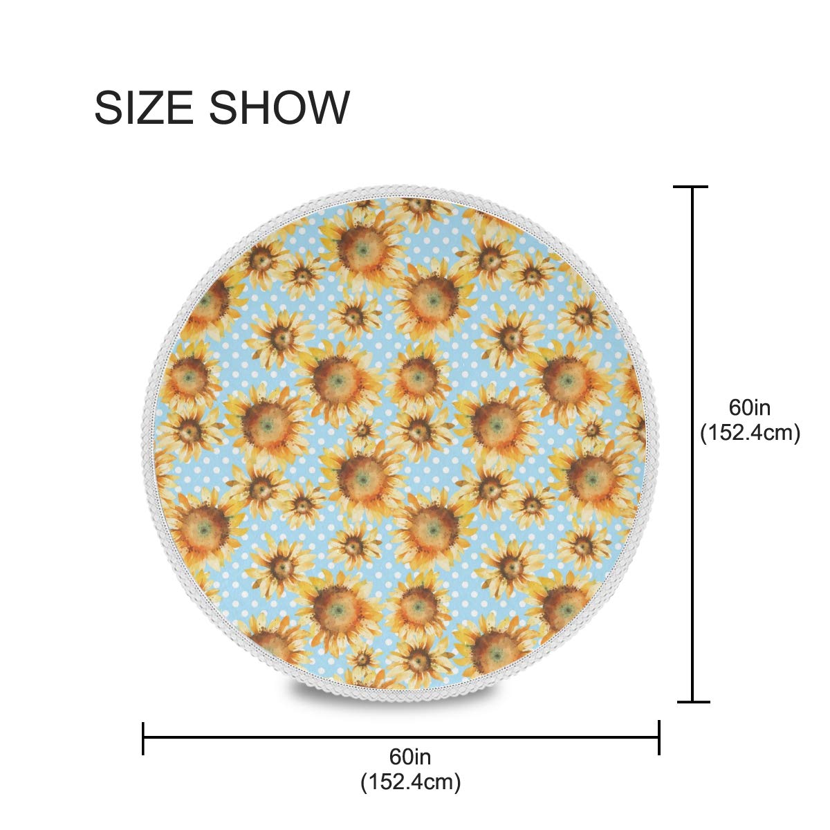ALAZA Blue Sunflower Polka Dot Elastic Tablecloth 60 x 60 Inch - Wrinkle Resistant Round Table Cover for Dining, Kitchen, Parties & Outdoor Events - Perfect for Weddings, Picnics, and Family Gatherings