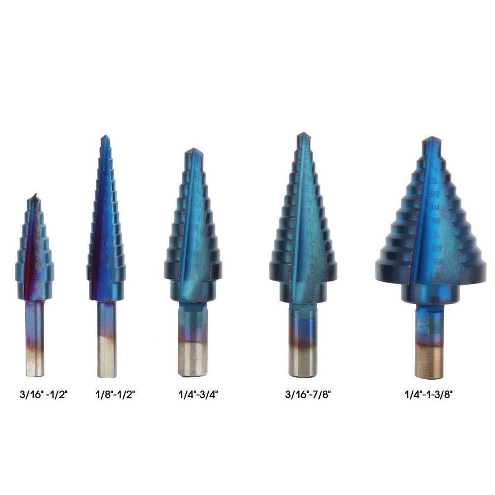 Blue Coated Step Drill Bit 5pcs Set for Sheet Metal & DIY Projects