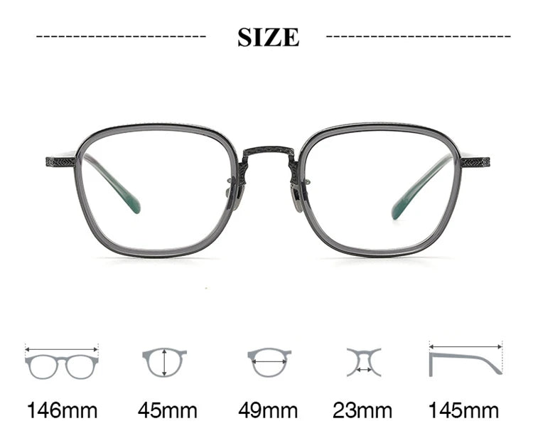 Unisex Black Titanium Acetate Square Full Rim Eyeglasses Frame 49043 - Perfect for Work, Reading & Fashion Accessories