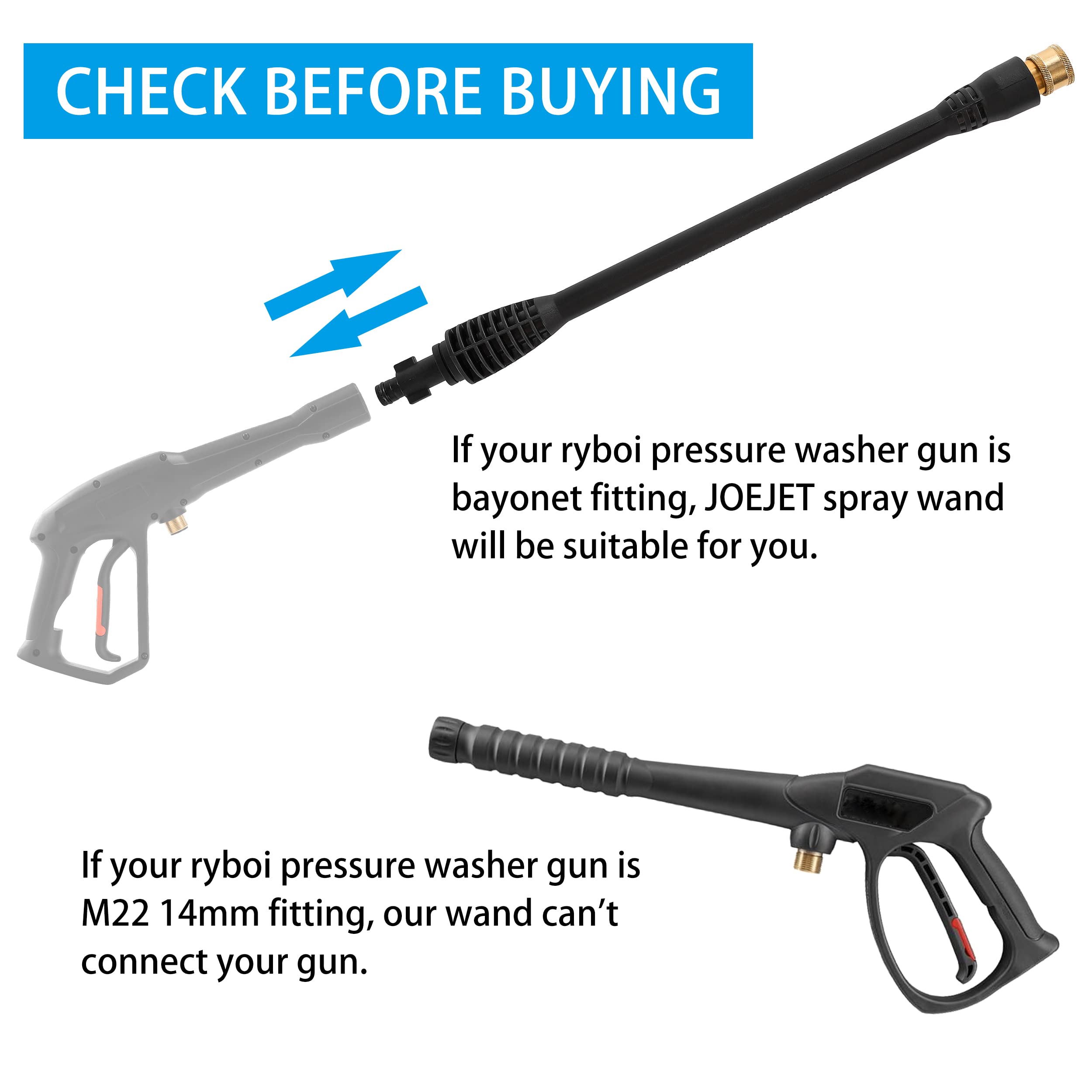 JOEJET 16 Inch Pressure Washer Replacement Spray Wand - Compatible with Ryobi Power Washer Gun (2000 PSI) - Perfect for Car Washing, Deck Cleaning & Home Exterior Maintenance
