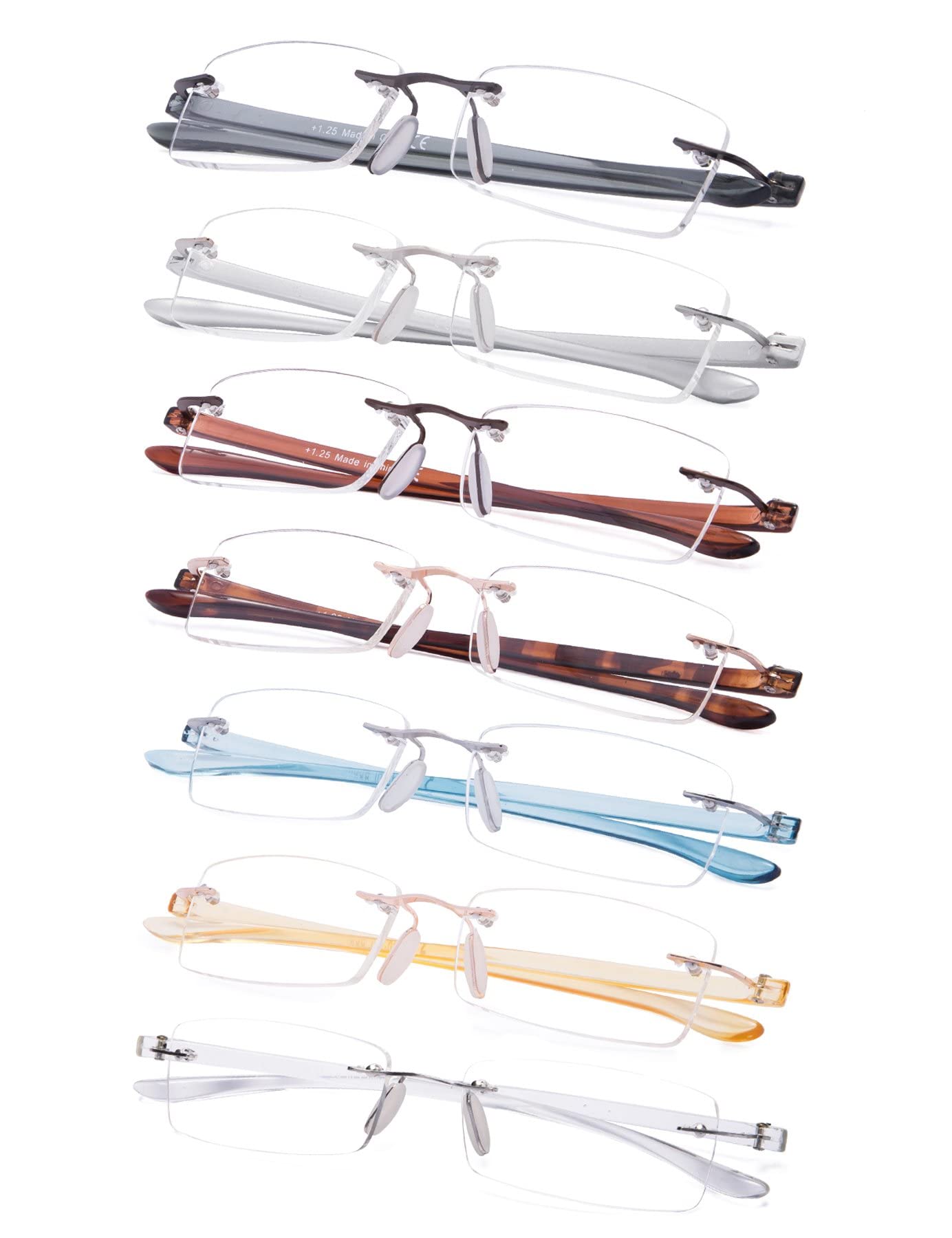 7-Pack Rimless Reading Glasses with Small Lenses - Lightweight & Stylish for Reading, Crafts, and Computer Work | Perfect for Home, Office & Travel Use