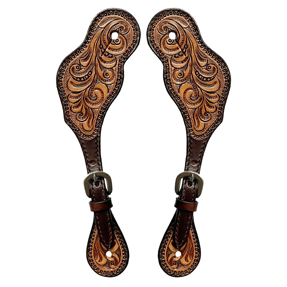 HILASON Genuine Leather Western Horse Spur Straps with Floral Hand-Painted Design - Durable & Comfortable for Men & Women - Perfect for Western Riding, Rodeo, and Equestrian Sports