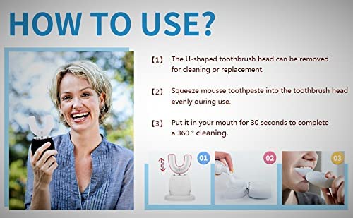 Ultrasonic U-Shaped Electric Toothbrush for Adults - 360° Full Mouth Cleaning with 30-Second Timer - Rechargeable & Washable for Travel & Home Use (White) - Perfect for Busy Professionals & Travelers