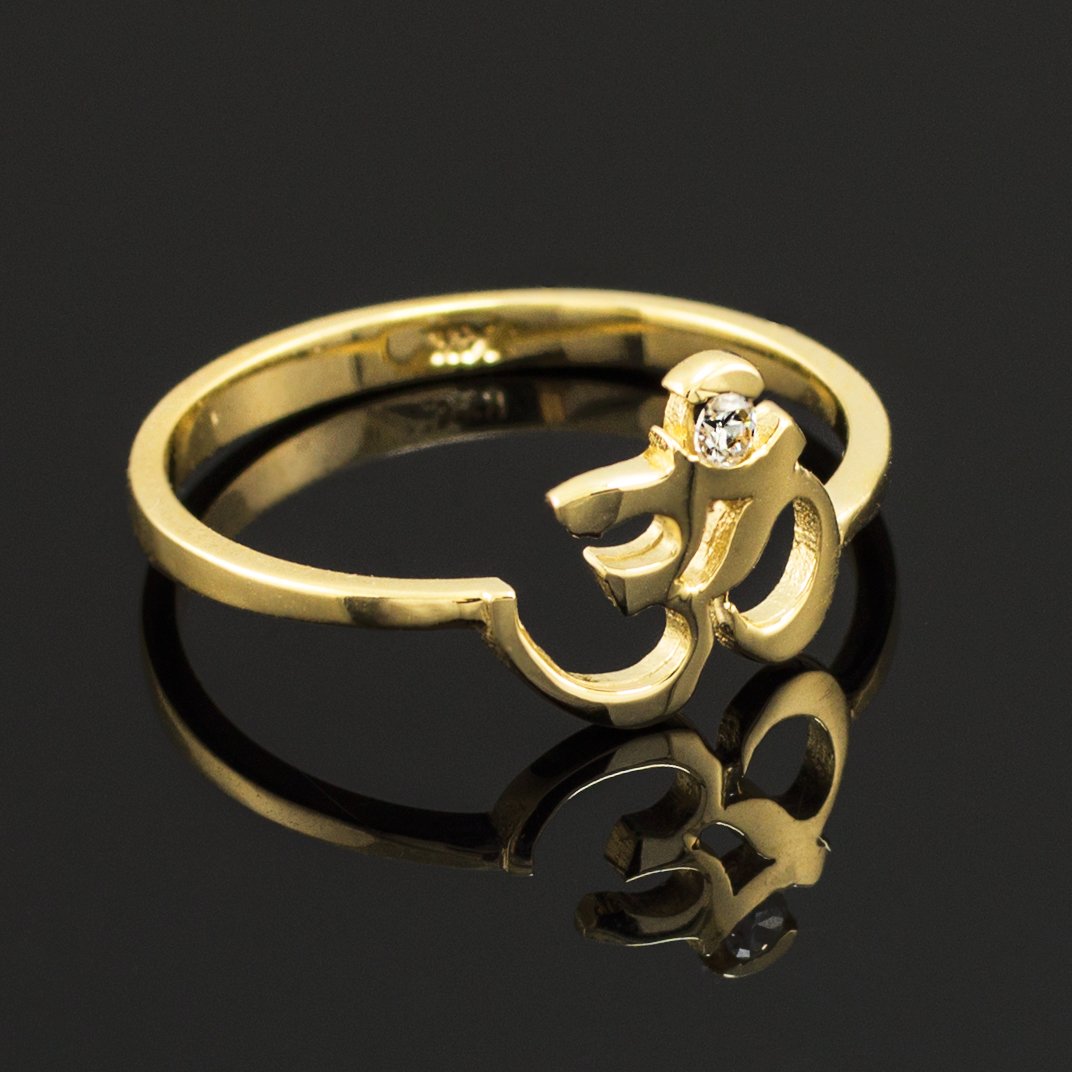 14K Yellow Gold Dainty Yoga Band Diamond Om Ring for Women - Spiritual Jewelry for Meditation, Yoga & Everyday Wear