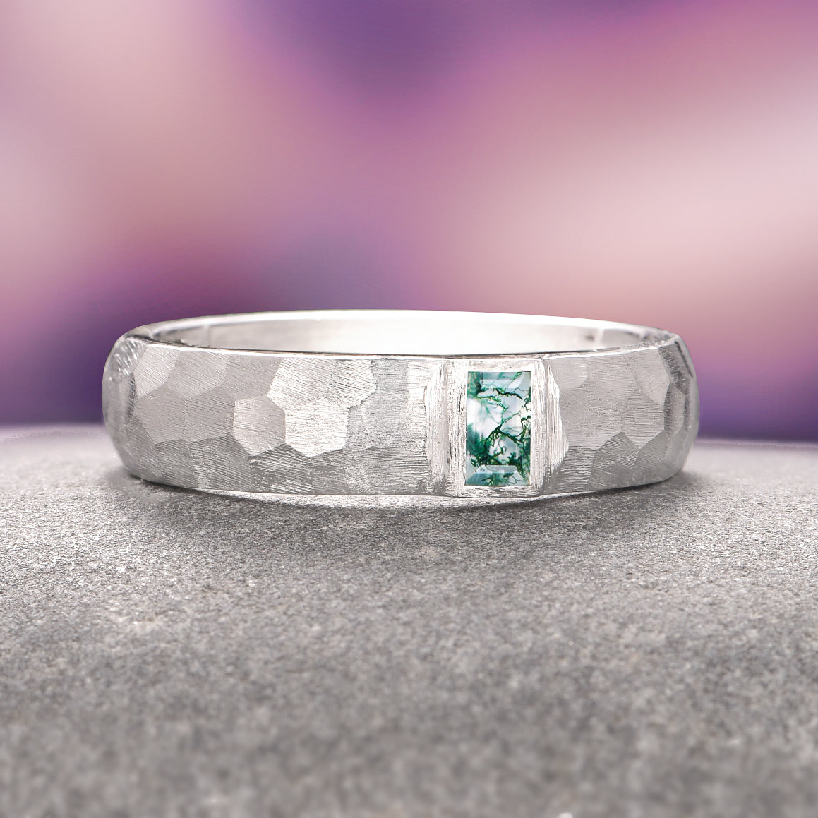 5.5MM Sterling Silver Moss Agate Wedding Band for Women - Nature-Inspired Engagement Ring & Anniversary Gift for Her