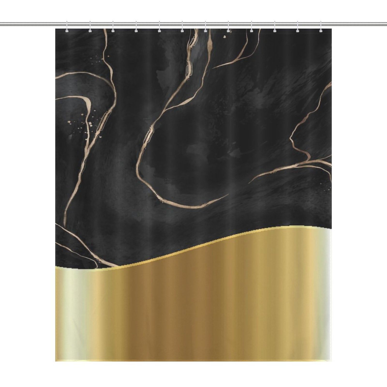 Black Marble Gold Foil Waterproof Shower Curtain Set - 60x72 Inch Washable Bathroom Curtain Liner with Hooks - Elegant Bathroom Decor for Modern Homes & Luxury Hotels