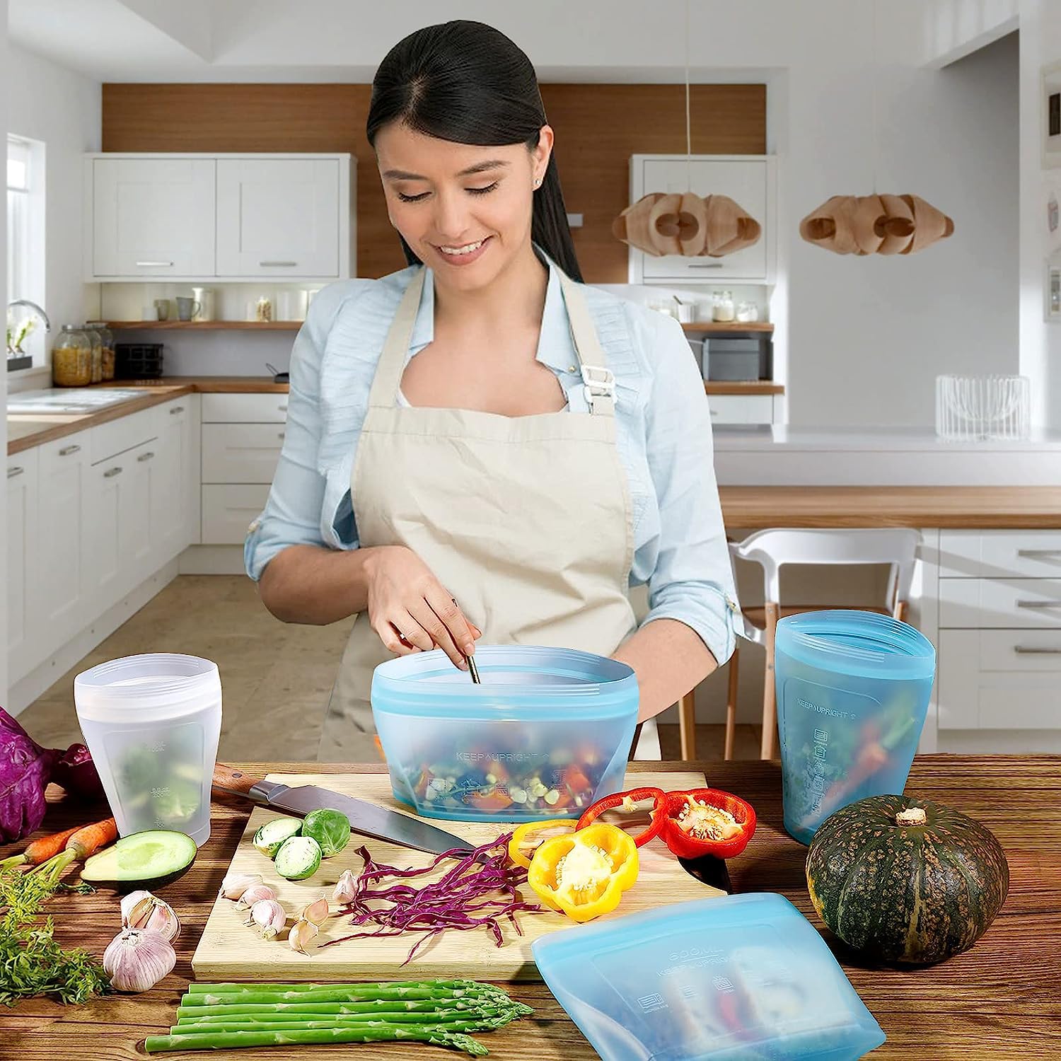 6-Pack Reusable Silicone Food Storage Bags | Airtight Zip Containers for Fruits, Vegetables & Snacks | Microwave, Dishwasher & Freezer Safe | Eco-Friendly Kitchen Essentials (Blue) - Perfect for Meal Prep, Lunch Boxes & On-the-Go Snacking