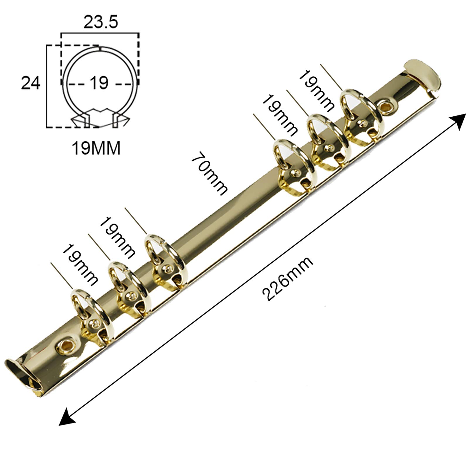 Moterm 2-Piece 6-Hole A5 Ring Binder Mechanism Replacement Kit - 19mm Gold Metal Binder Rings for Planners, Notebooks & Journals - Perfect for DIY Planner Repair & Office Organization