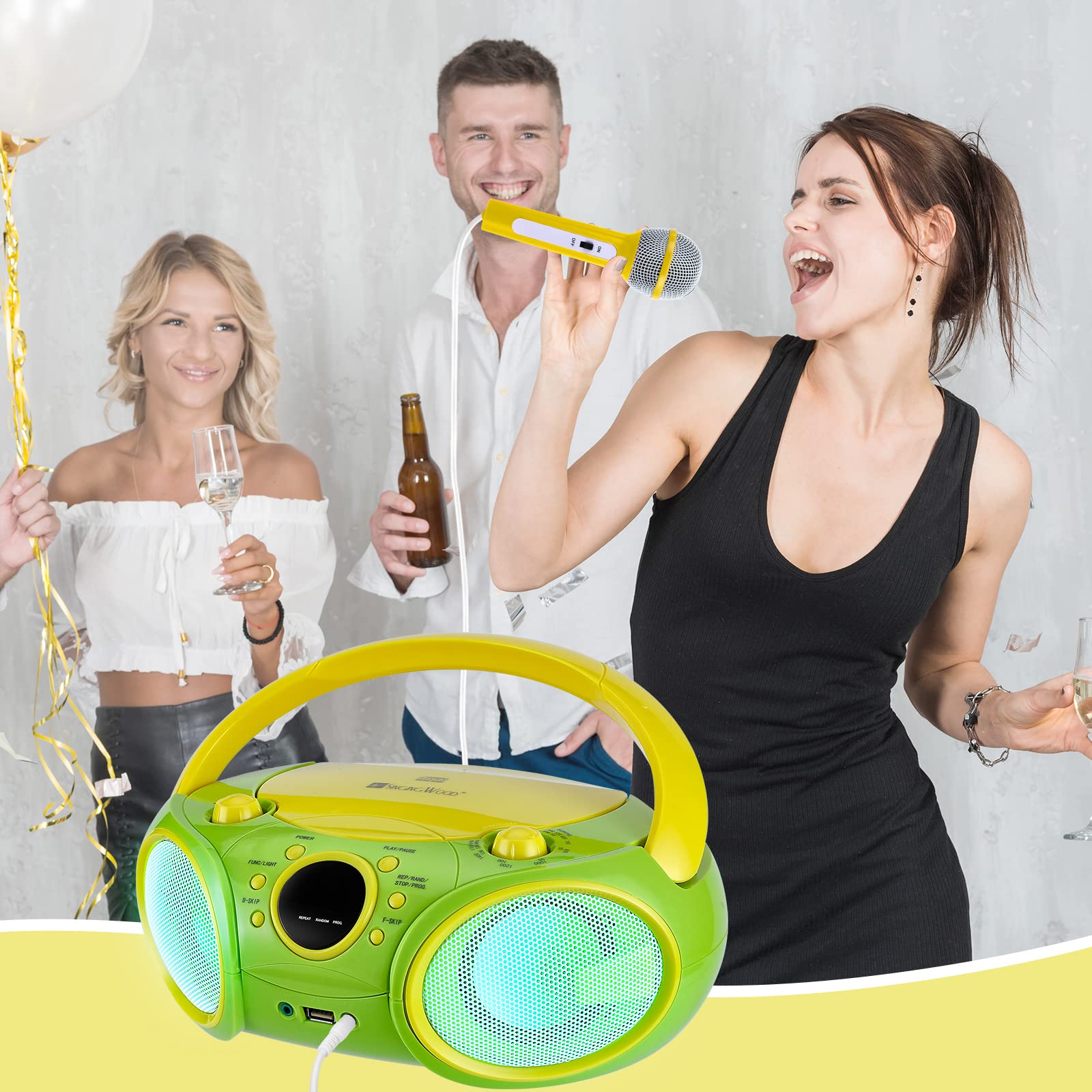 Portable Karaoke System with Bluetooth, CD Player, AM/FM Radio & Headphone Jack - Battery or AC Powered for Home & Outdoor Parties (Green) | Perfect for Family Gatherings, Camping & Karaoke Nights