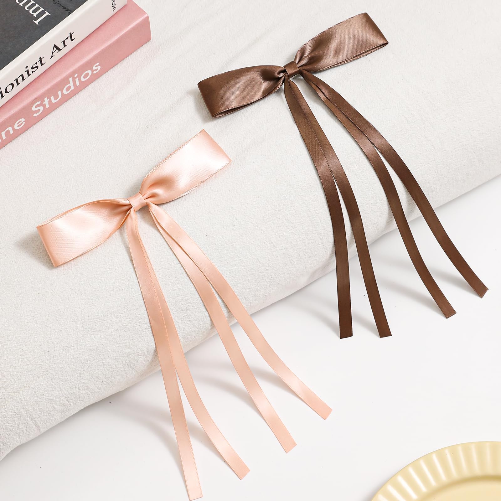 6PCS Cute Hair Bow Clips Set for Women & Girls - Soft Ribbon Barrettes with Long Tails for Thin or Thick Hair | Perfect for School, Parties, Weddings & Daily Styling