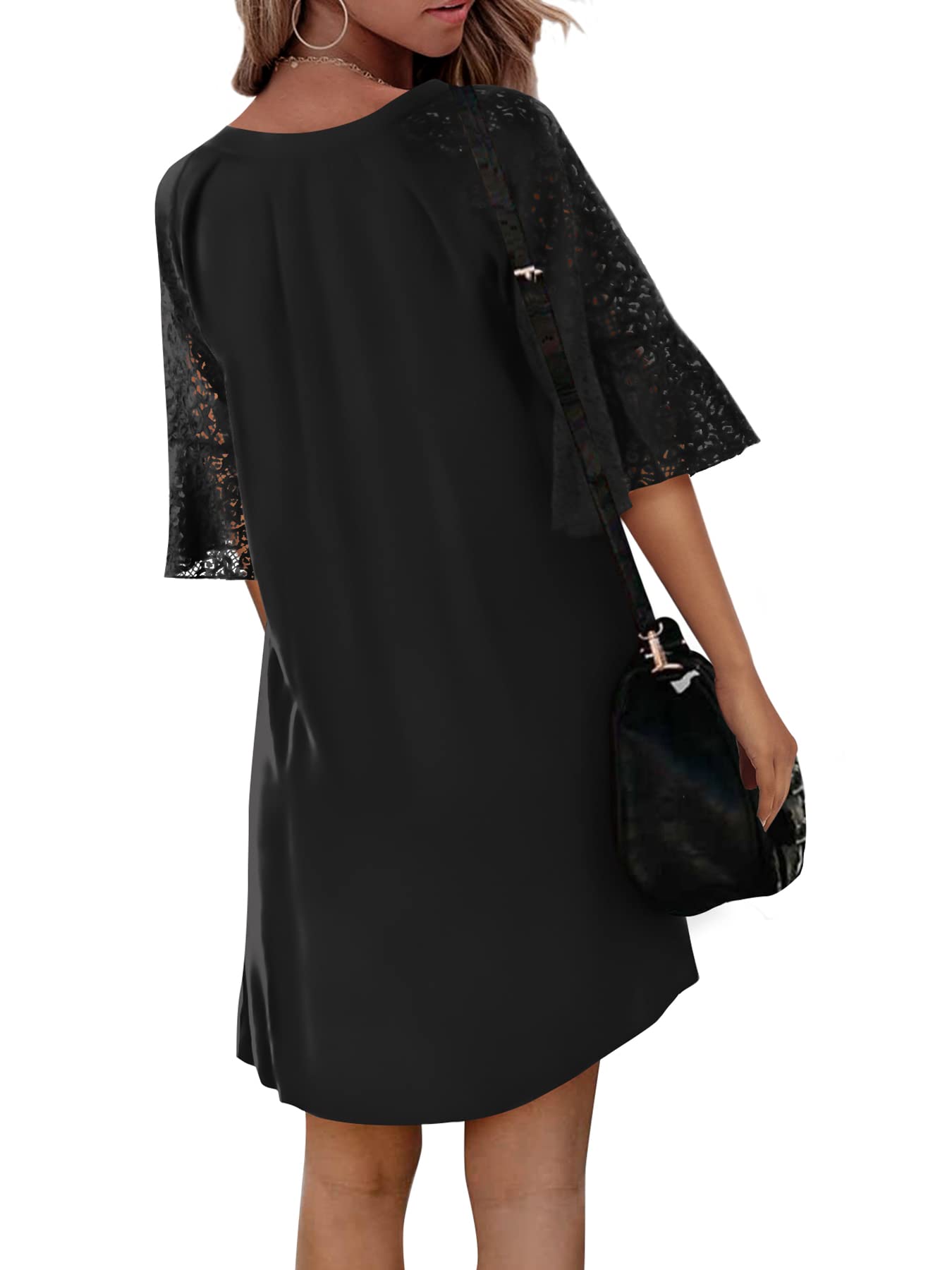 Amoretu Women's Flowy Bell Sleeve Tunic Dress with Pockets - Black Size M | Casual Summer Boho Maxi Dress for Beach, Vacation & Everyday Wear