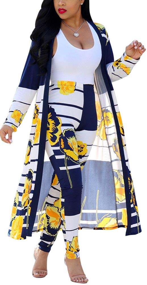 LTOTXKMR Women's 2-Piece Outfit Floral Print Open Front Cardigan & Lounge Pants Set - Casual Spring Summer Loungewear for Home, Travel & Street Style