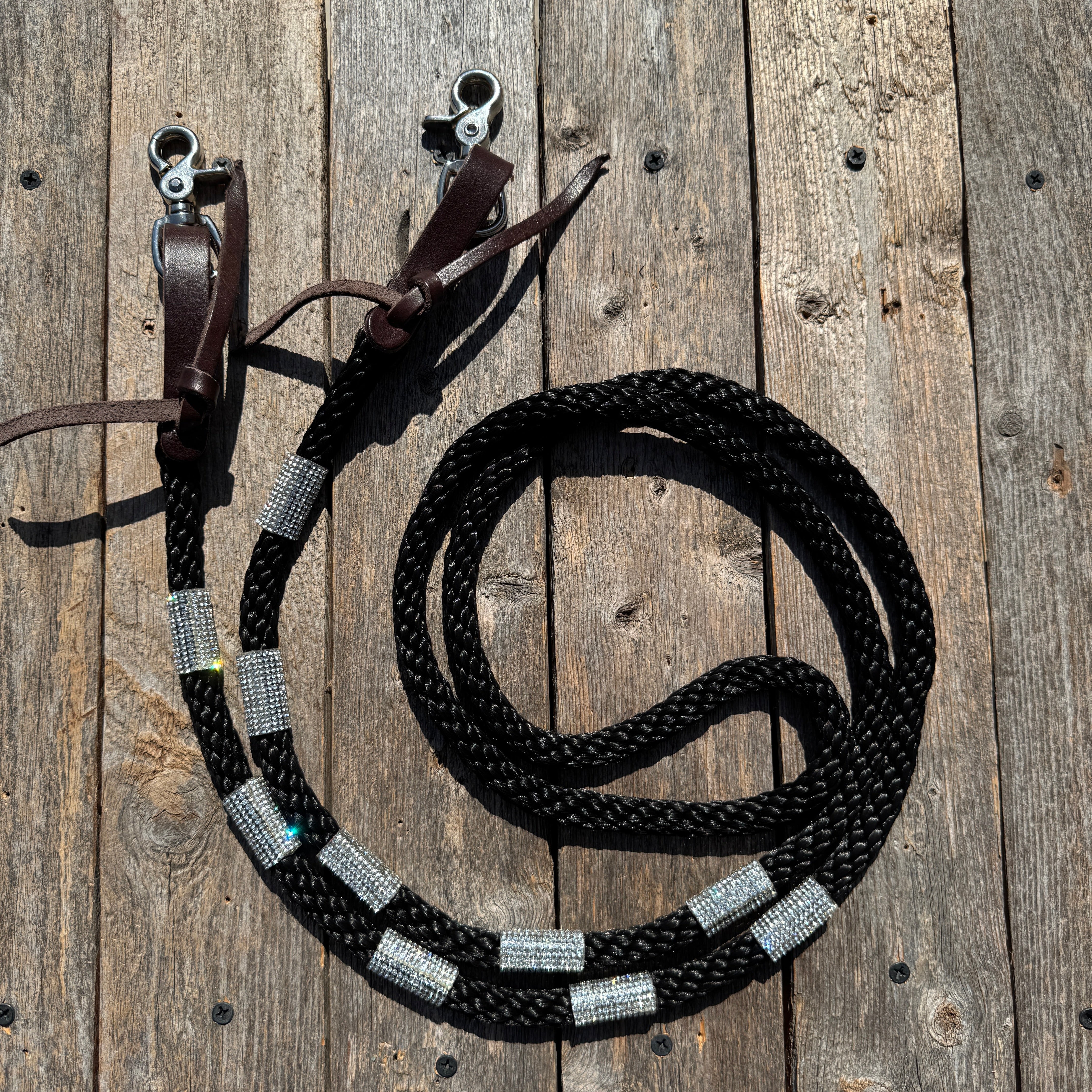 Sparkling Rhinestone Nylon Barrel Racing Reins for Equestrian Sports - Western Horse Training Equipment for Rodeo & Competition (Model #AHE100) | Perfect for Showmanship, Rodeo Events & Western Riding Displays