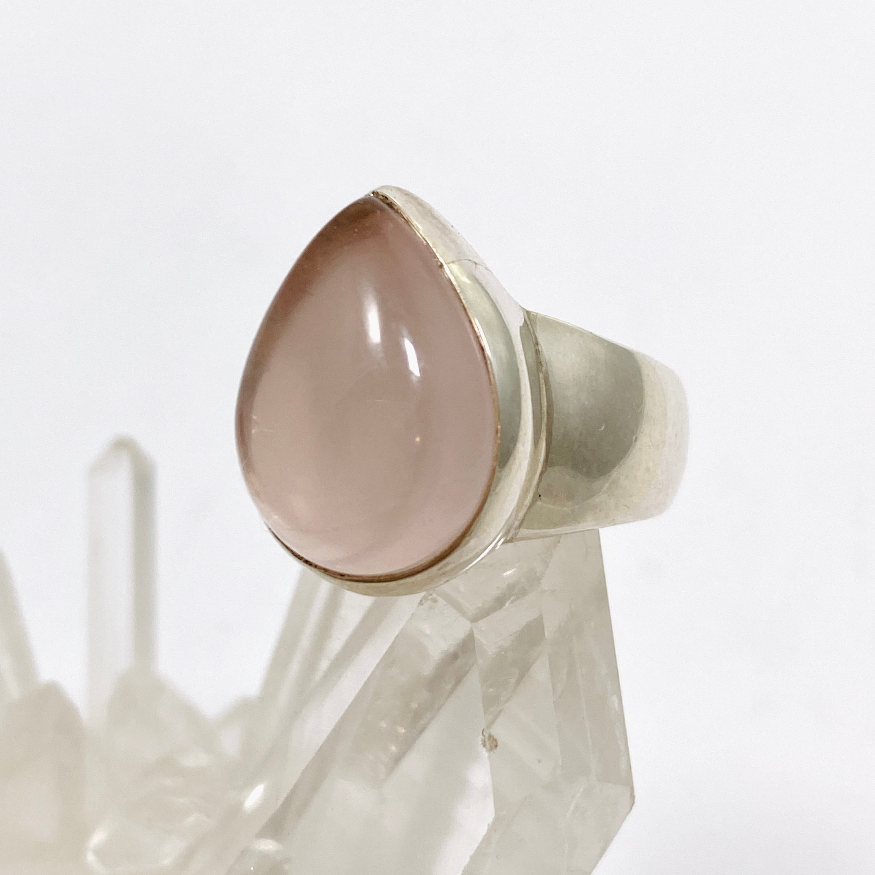 Rose Quartz Teardrop Cabochon Ring - Size 5.5 - Natural Gemstone Jewelry for Women - Perfect for Meditation, Healing & Everyday Wear