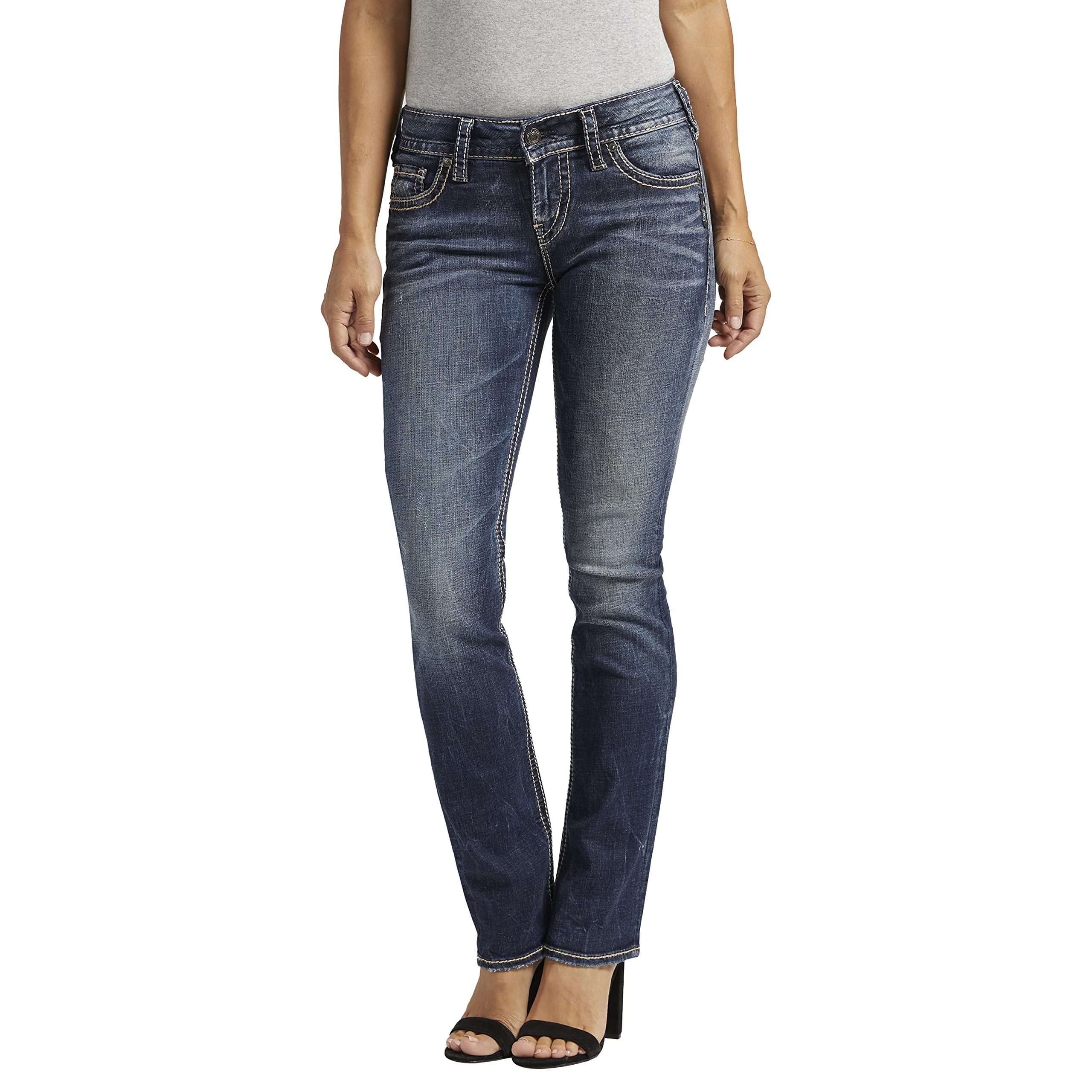 Silver Jeans Co. Women's Suki Mid Rise Straight Leg Jeans - Comfortable Stretch Denim Pants for Casual Wear & Everyday Outfits | Perfect for Work, Shopping and Weekend Activities