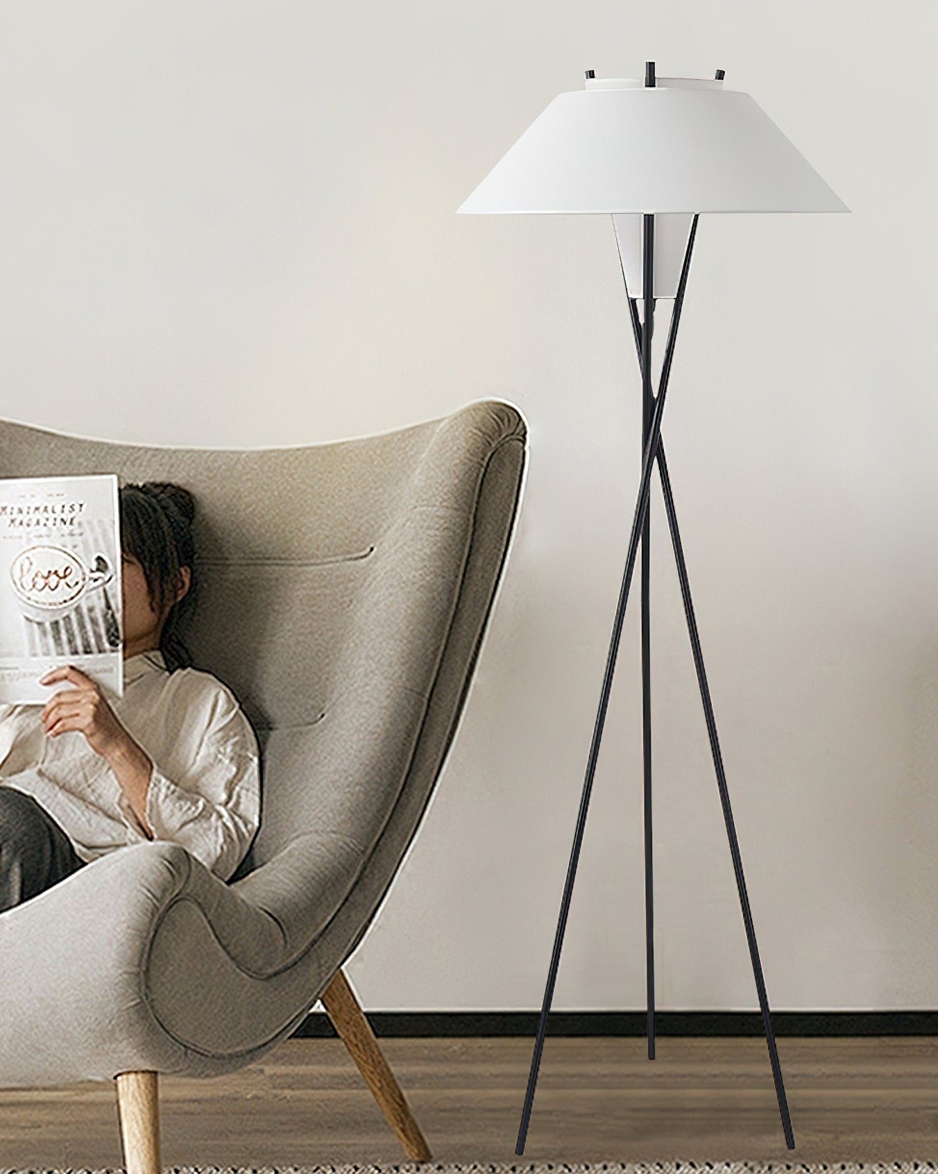 Hoka Tripod Floor Lamp - Modern Adjustable Standing Light for Living Room, Bedroom & Office - Stylish Home Decor Lighting with 3-Leg Design