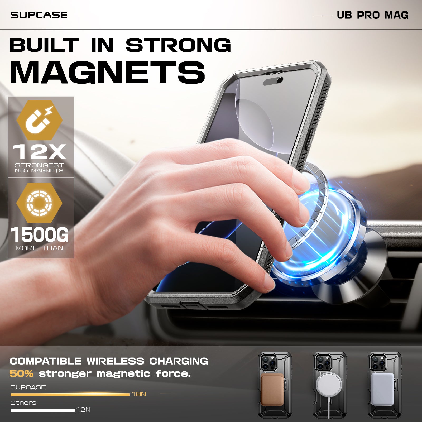 iPhone 16 Pro 6.3 Inch Unicorn Beetle PRO MAG Rugged MagSafe Case - Gun Metal | Shockproof & Magnetic Protection for Outdoor, Work & Daily Use
