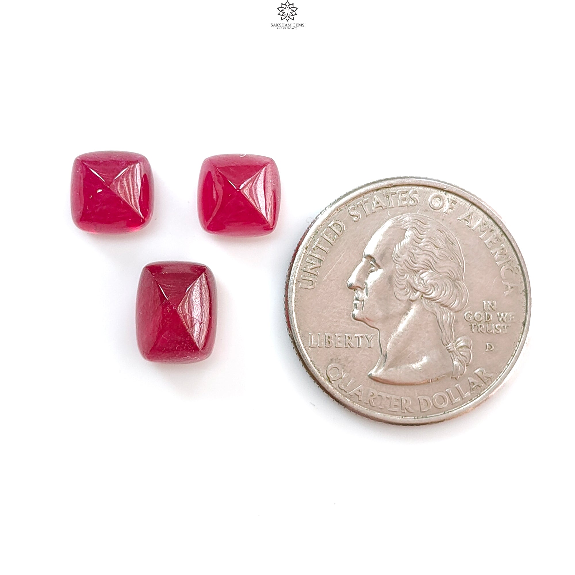 Natural Glass-Filled Pinkish Red Ruby Cabochon Gemstone - 3pcs Sugar Loaf Shape Set for Jewelry Making (Perfect for Rings, Necklaces & DIY Craft Projects)