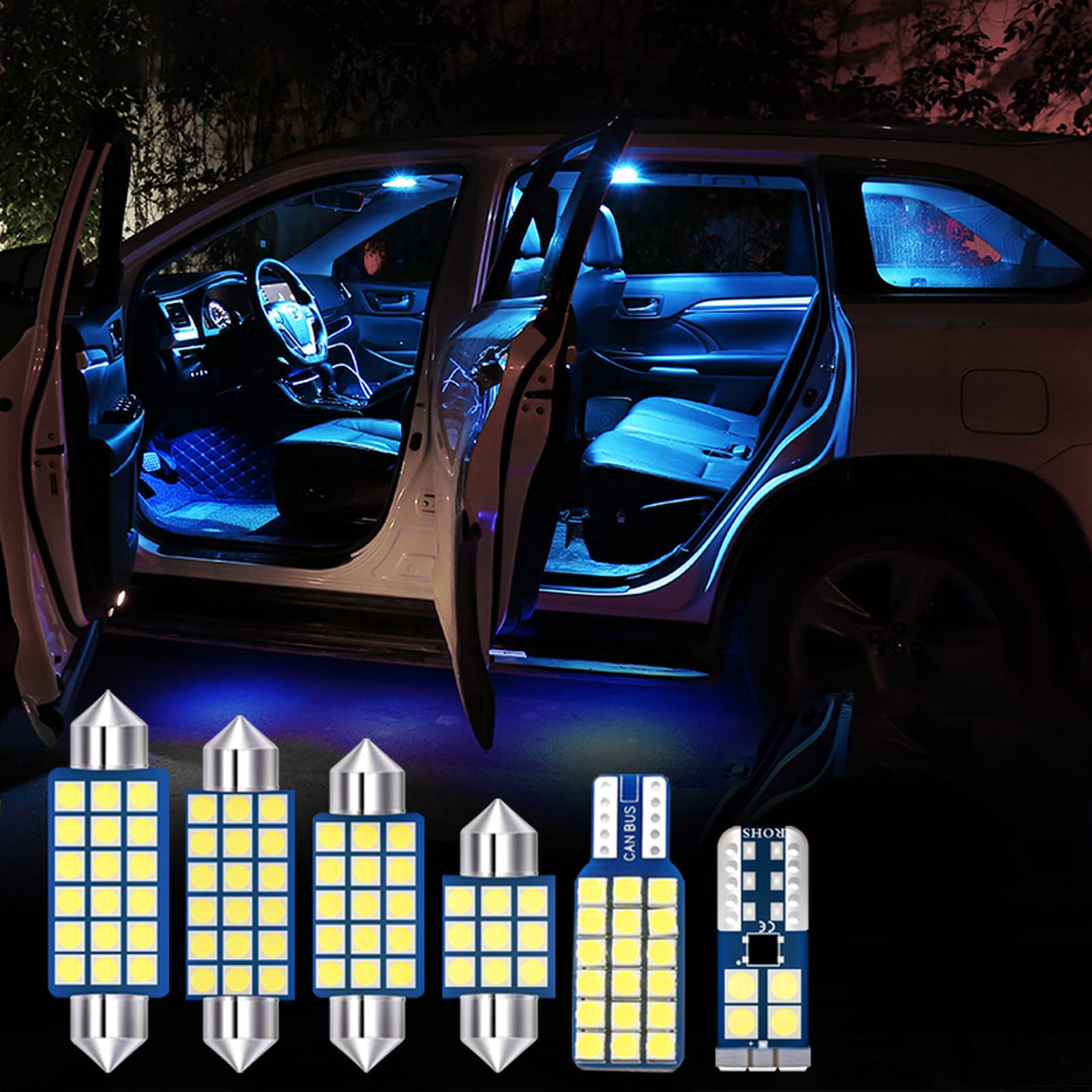 7pcs 12V Error-Free LED Bulbs for Car Interior - Dome Light, Reading Lamp, Trunk Light & Sun Visor Vanity Mirror - Compatible with Kia Sorento 2013 - Perfect for Night Driving, Interior Lighting & Car Customization