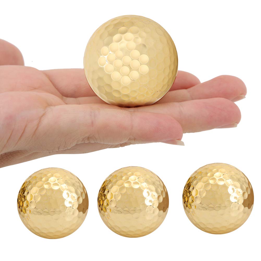 Premium 4-Pack Double Layer Golf Practice Balls - Gold Plated Durable Training Balls for Indoor/Outdoor Practice, Gift & Decoration | Perfect for Driving Range, Backyard Training & Golf Gifts