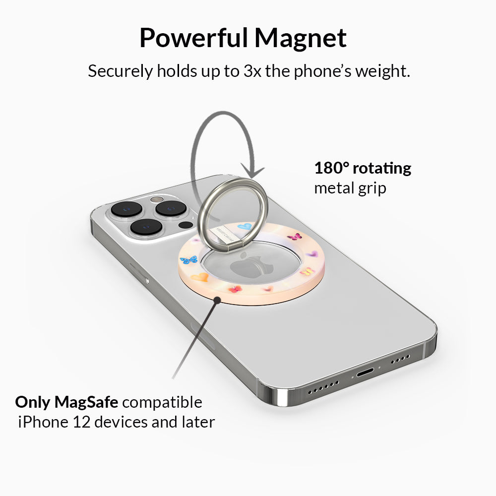 Aura Butterfly MagSafe Grip Ring - Secure Phone Holder for iPhone 14/13/12, Anti-Slip Magnetic Phone Grip - Perfect for One-Hand Use, Car Mounting, and Outdoor Activities