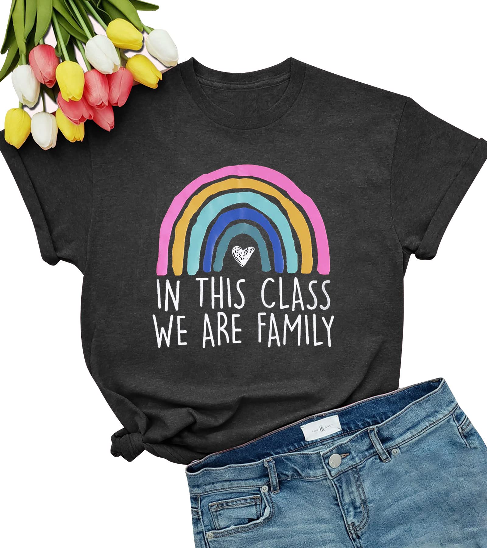 Inspiring 'In This Class We Are Family' Rainbow Graphic Teacher T-Shirt for Women - Perfect Gift for Educators, Back to School & Teacher Appreciation Day