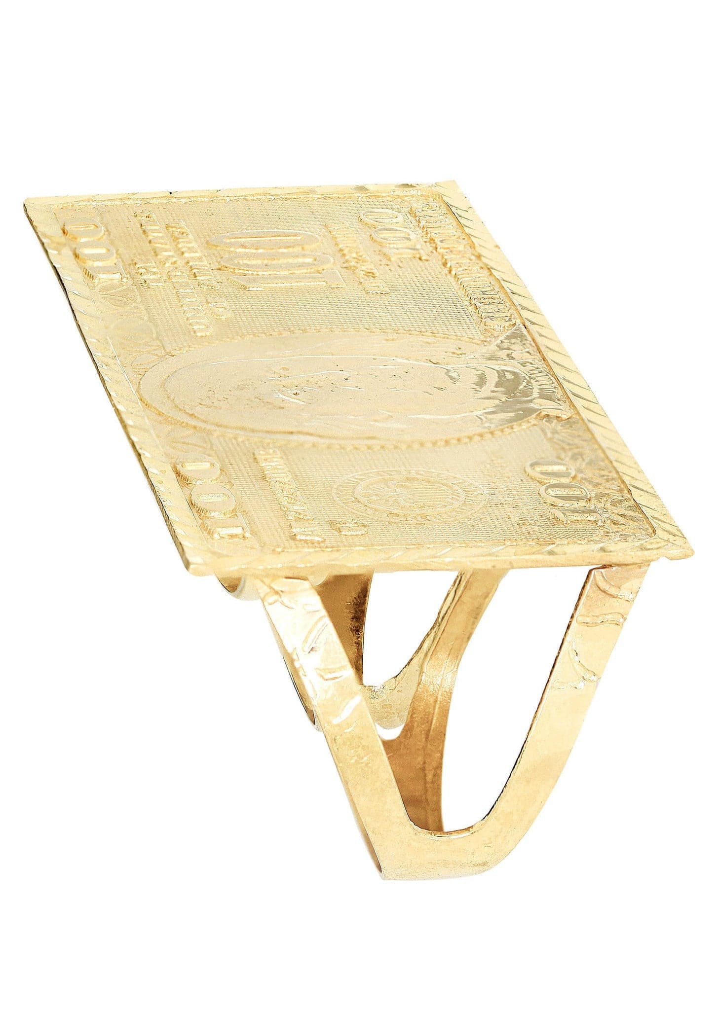 10K Gold $100 Dollar Bill Men's Ring - 18.6 Grams Heavyweight Statement Piece for Hip Hop Jewelry & Luxury Gifts