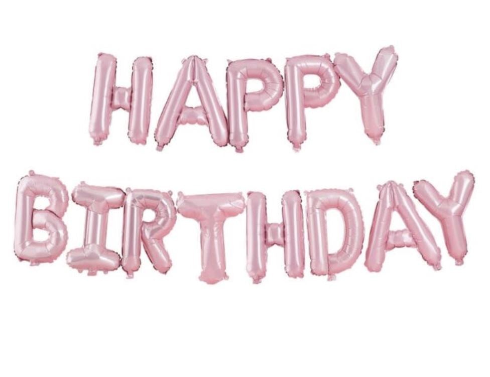 Happy Birthday Balloon Letter Banner - Pink Matt Air-Filled Party Decorations for Birthday, Baby Shower & Wedding Celebrations