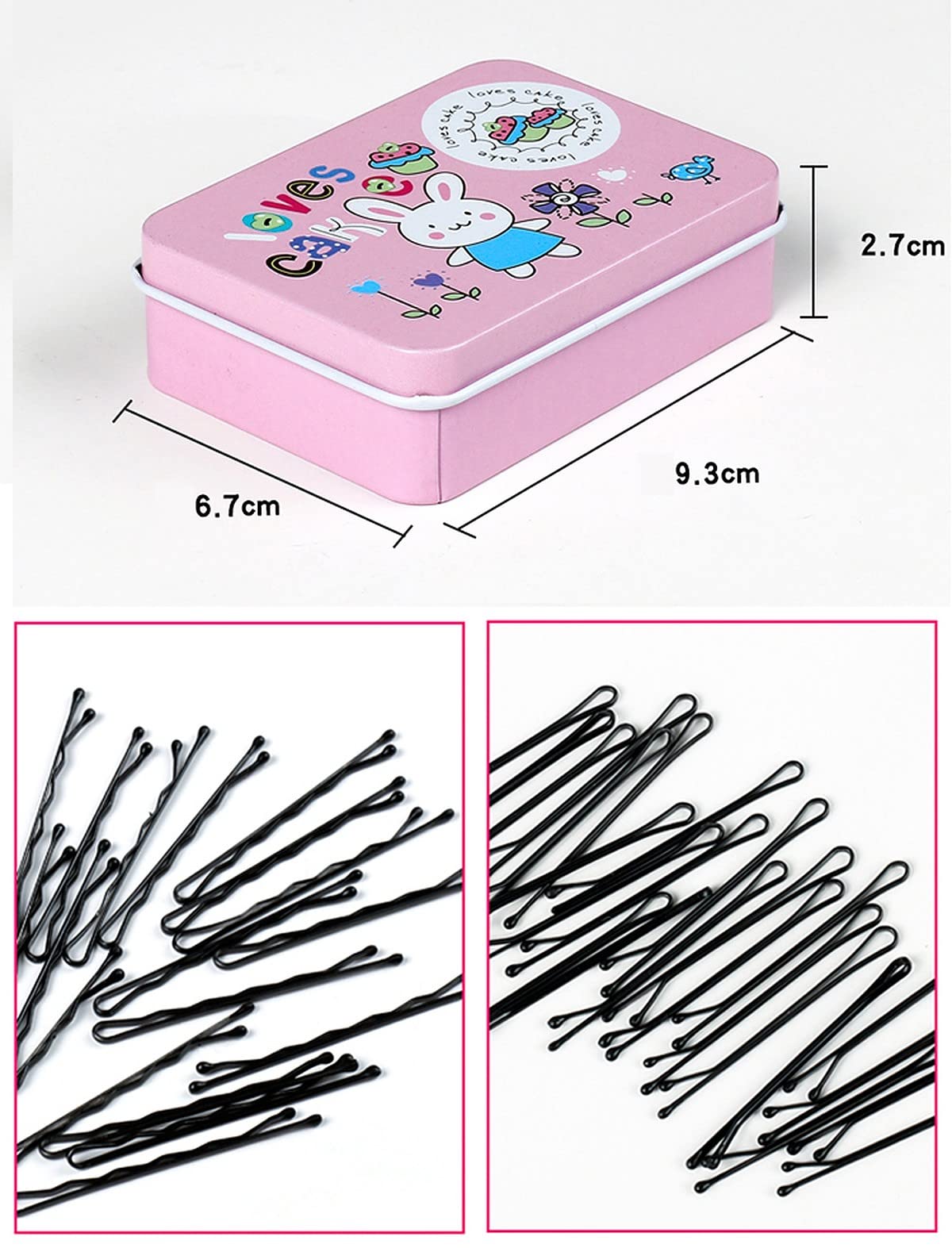 Wolpin Bobby Pins - 100-Piece Metal Hair Clips with Storage Box for Women & Girls - Hair Styling Accessories for Salon, Wedding, Party & Everyday Use (Black)