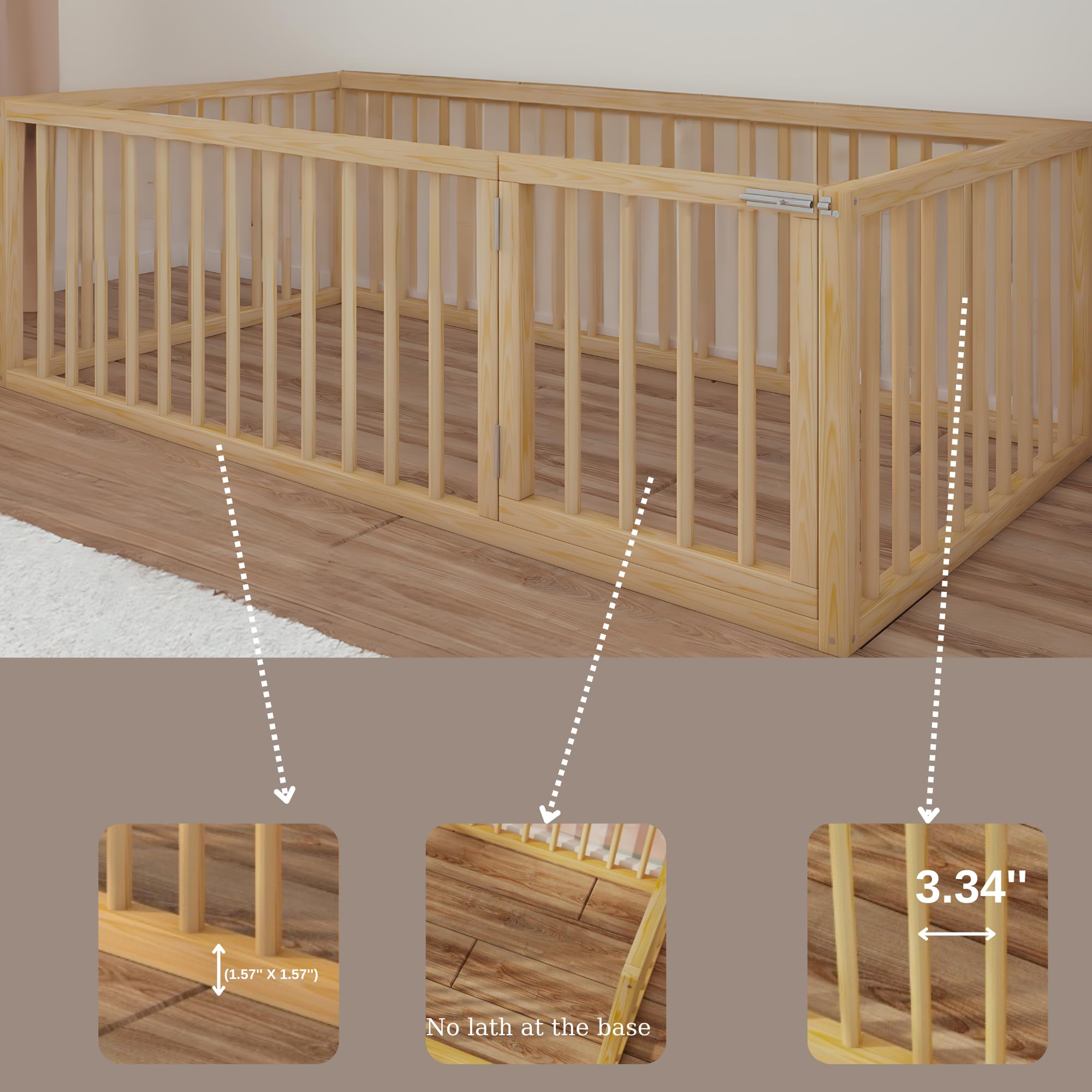 Montessori Floor Bed for Toddlers - Solid Pine Wood Frame with Right Side Door - Sturdy Modern Design for Boys & Girls (19