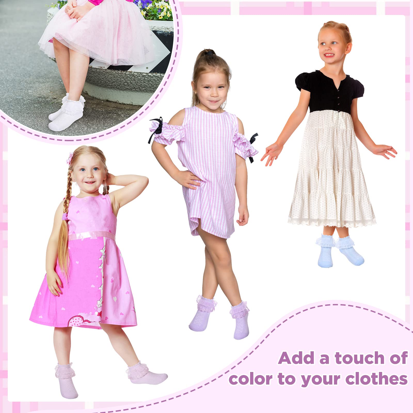 Haysandy 8 Pairs Toddler Girls Dress Socks - Cute Ruffle Frilly Lace Cotton Baby Socks for Teen Girls | Perfect for Parties, School & Special Occasions