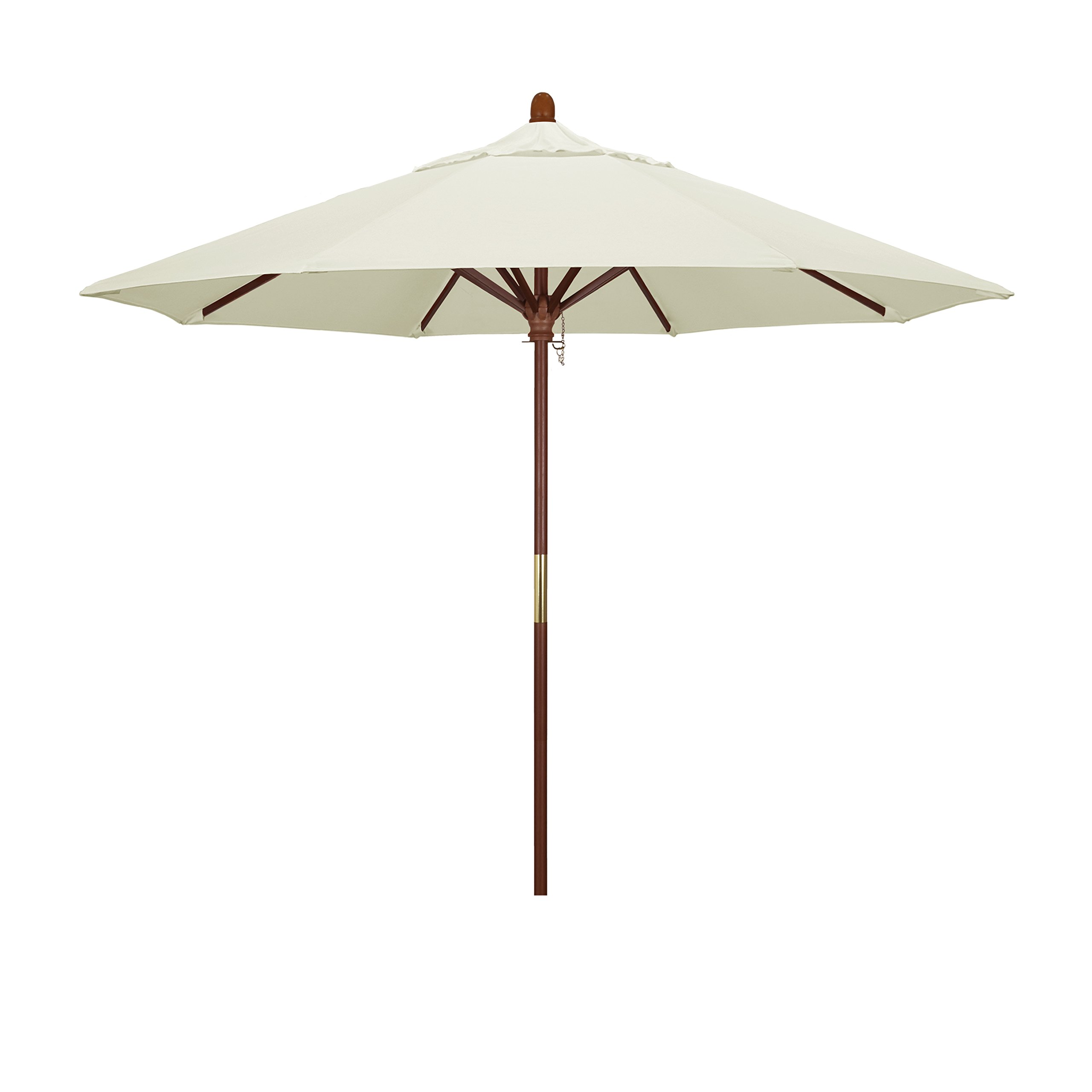 9' Round Hardwood Market Umbrella - Stainless Steel Push Open for Patio & Outdoor Dining