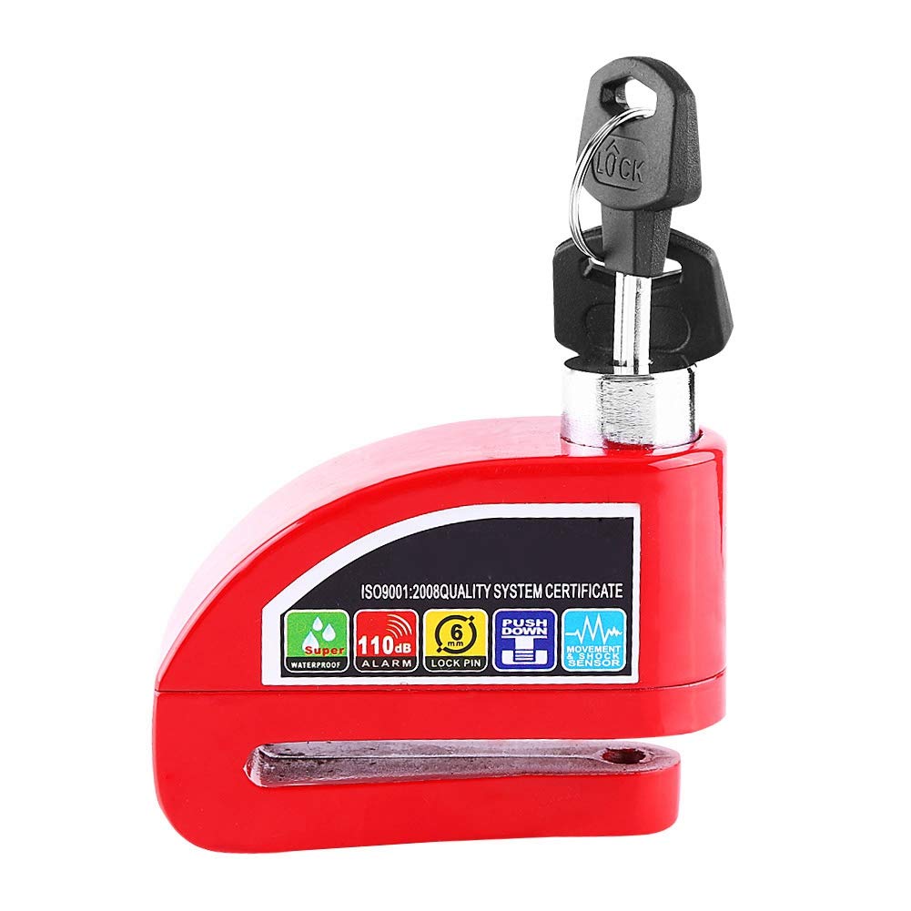 FS8305 Red Motorcycle Scooter Disc Brake Lock with Alarm - Anti-Theft Security System for Bikes & Scooters | Perfect for Parking, Travel & Outdoor Protection