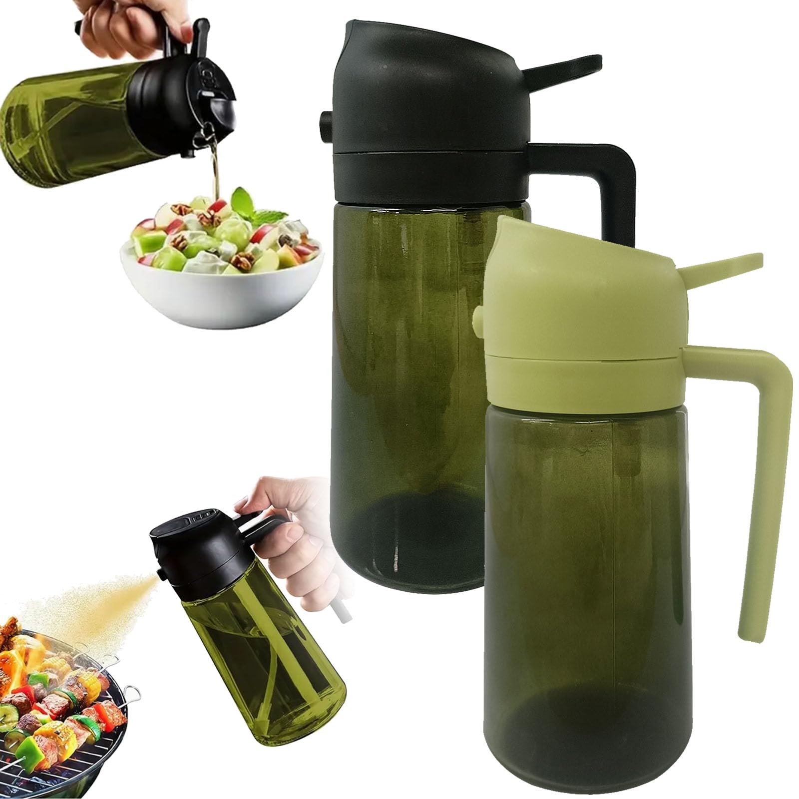 **Kitchen Maiden 2-in-1 Oil Dispenser & Sprayer - 16.5oz/470ml Light-Blocking Design - Perfect for Cooking, Air Frying, BBQ & Baking (Set of 2)**