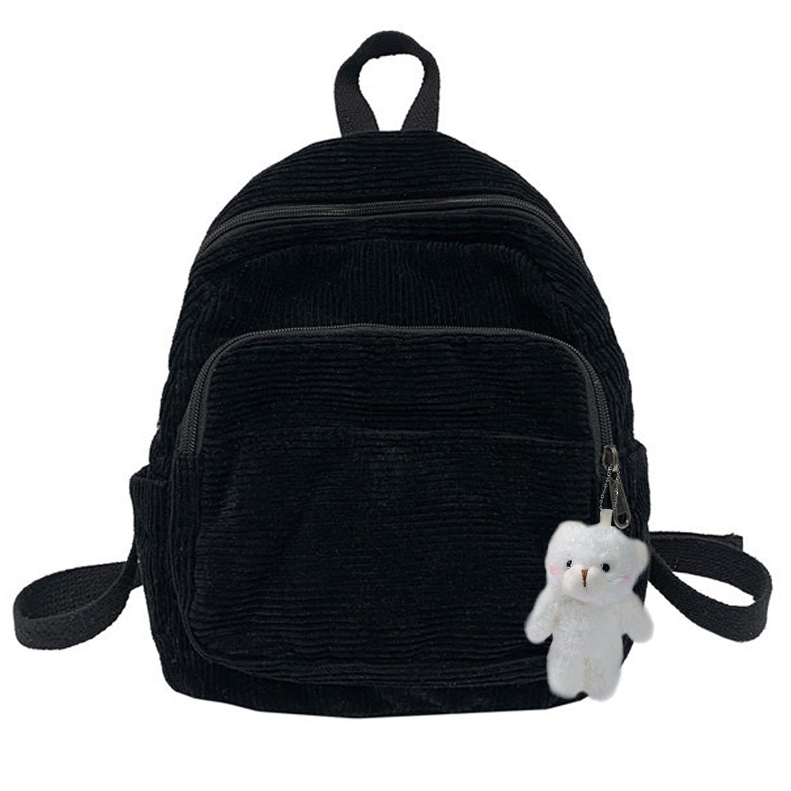 Stylish Mini Backpack for Women & Girls - Cute Corduroy Small Backpack Purse with Adorable Bear Pendant | Perfect Gift for School, Travel & Everyday Use