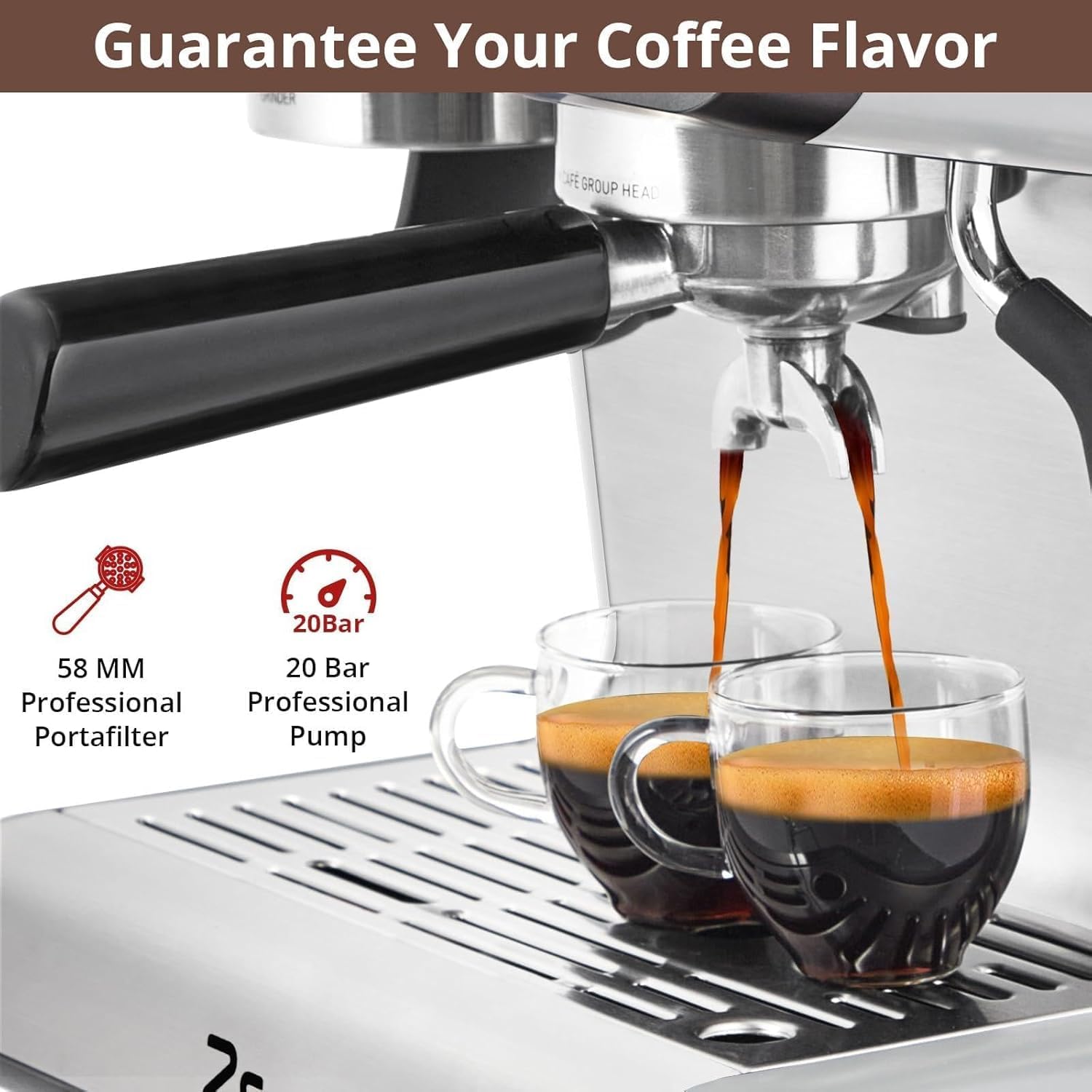 Premium 20 Bar Espresso Machine with Built-in Grinder & Milk Frother - 95oz Removable Water Tank for Home Barista - Stainless Steel Coffee Maker for Lattes, Cappuccinos & Americanos - Perfect for Kitchen, Office & Small Coffee Shops