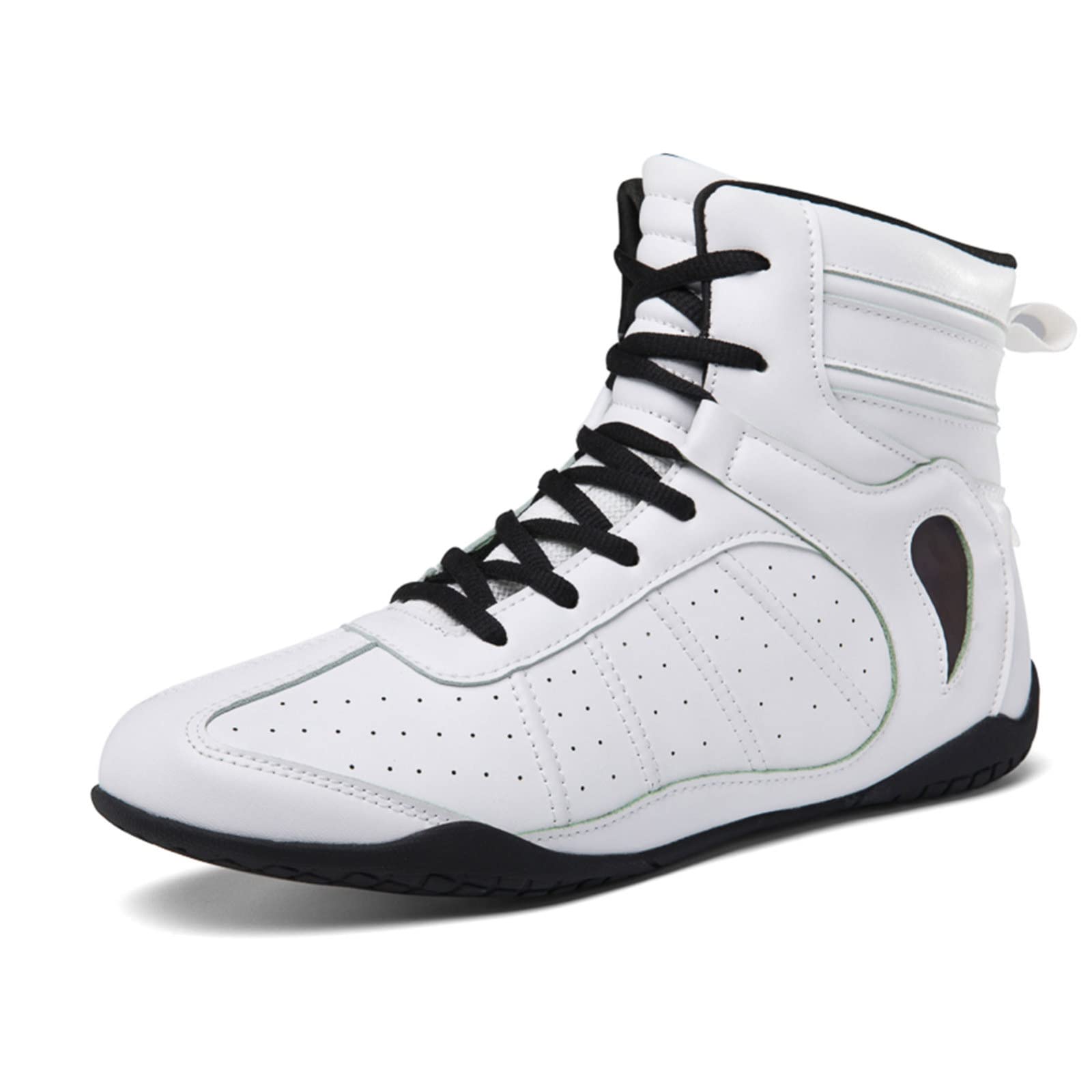 EMDPBD Men's & Youth Boxing Shoes - Lightweight High Top Kickboxing Boots for Training & Fighting Sports - Breathable Mesh Design (White, Size 7) | Perfect for MMA, Muay Thai, Boxing Gyms & Competition