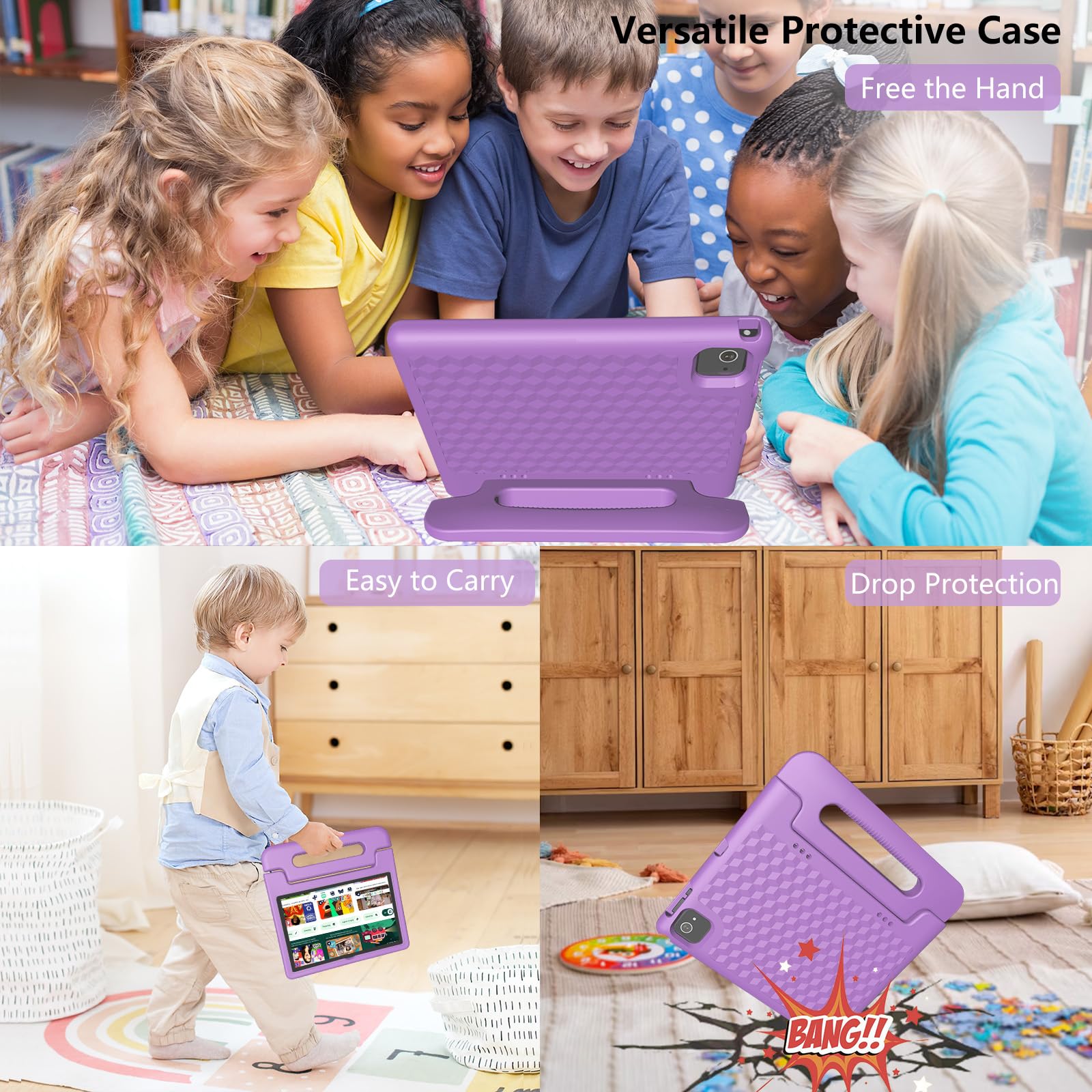 JREN 10.1 Inch Kids Tablet with Parental Control - Android 14, 8GB RAM + 64GB Storage, WiFi, 6000mAh Battery, Dual Camera & Shockproof Case - Purple | Educational Learning Tablet for Toddlers & Children | Perfect for Homeschooling, Travel & Entertainment
