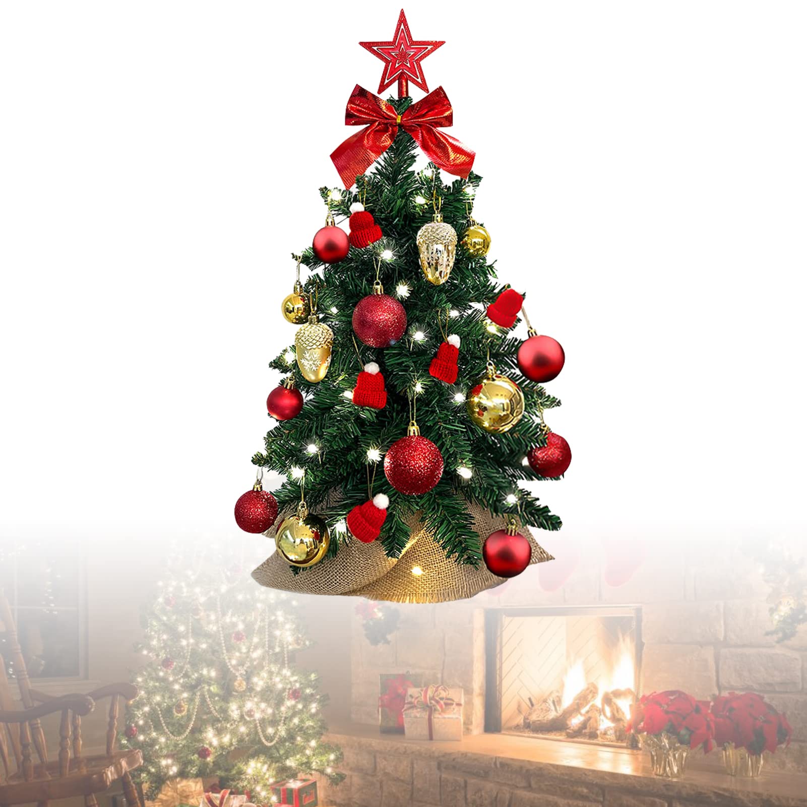 20 Pack Mini LED Christmas Trees - Small Artificial Pine Xmas Decor with Lights for Porch, Tabletop, Desk, Office, Bedroom & Restaurant - Holiday Party & Home Decorations