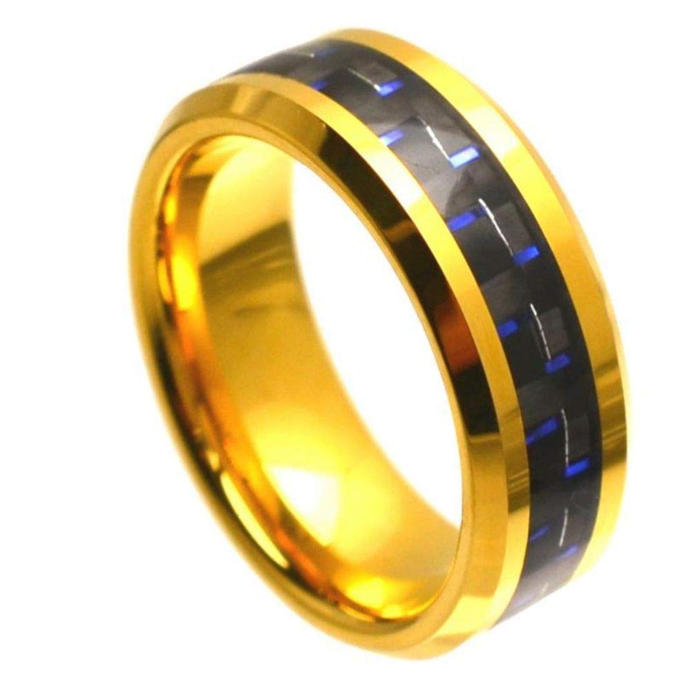 Premium High Polish Gold-Tone Tungsten Black Carbon Fiber Wedding Band Ring for Men - Durable & Scratch-Resistant for Everyday Wear, Anniversary Gifts & Special Occasions